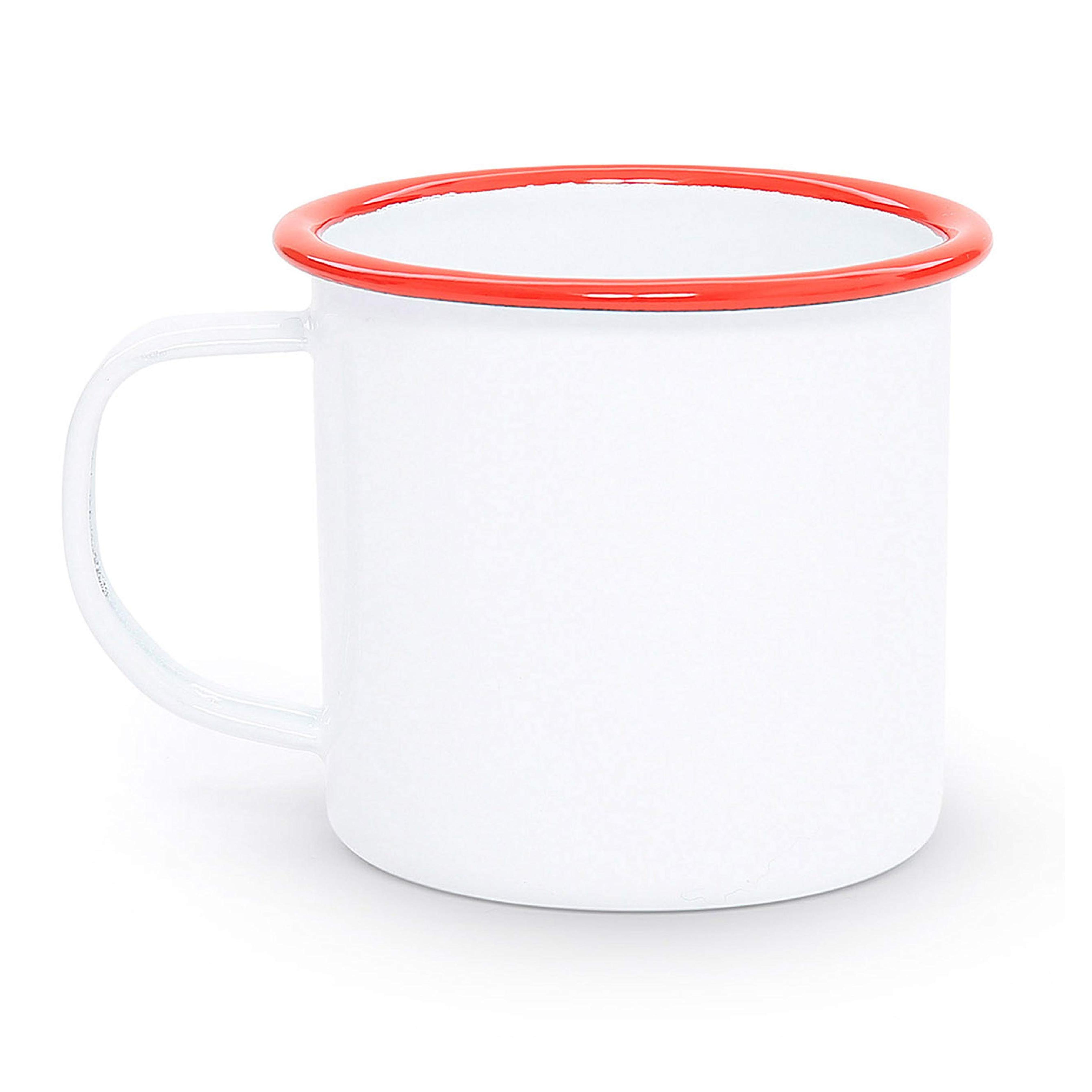 Enamelware Coffee Mug, White with Red Rim
