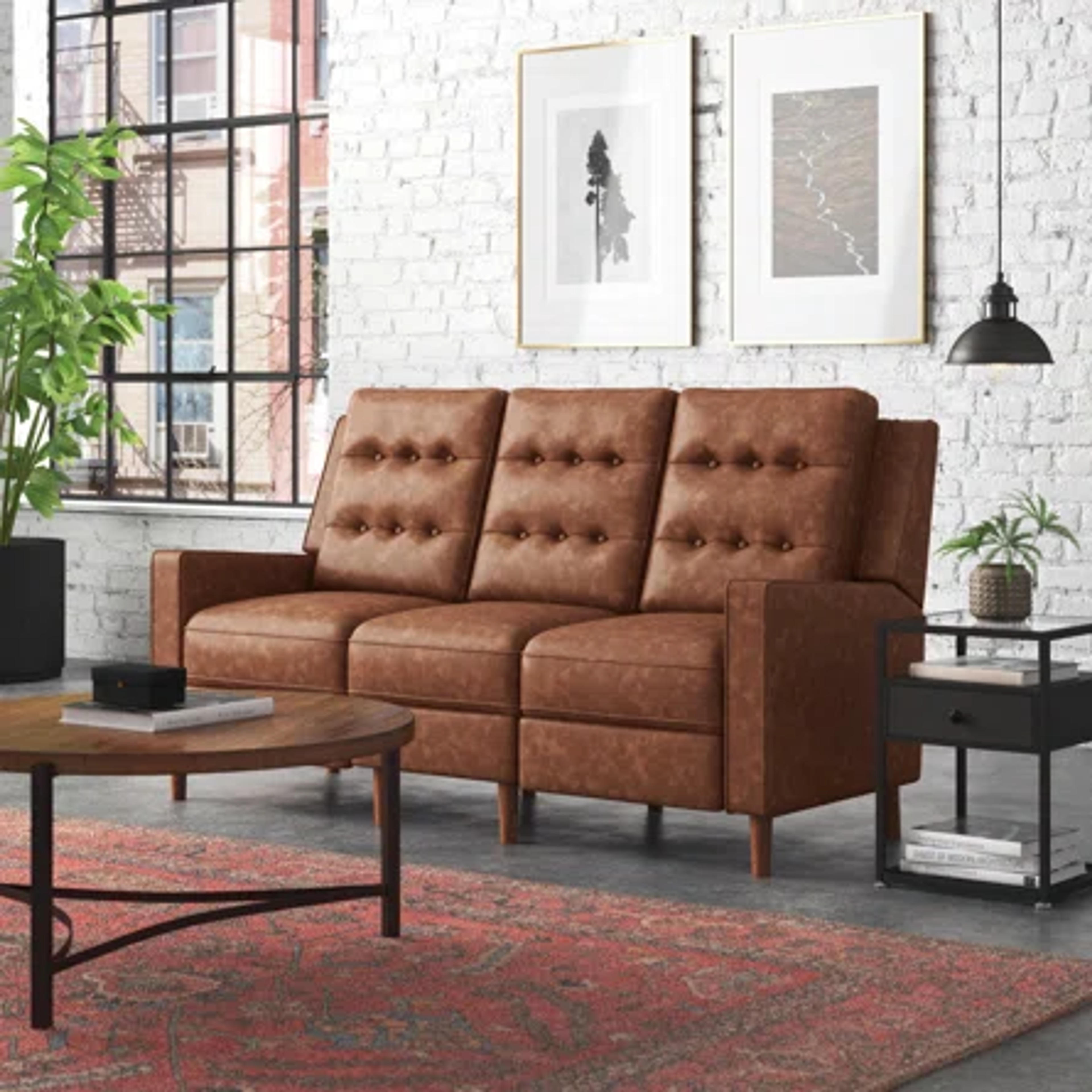 Steelside™ Kaley 73" Genuine Leather Square Arm Reclining Sofa | Wayfair