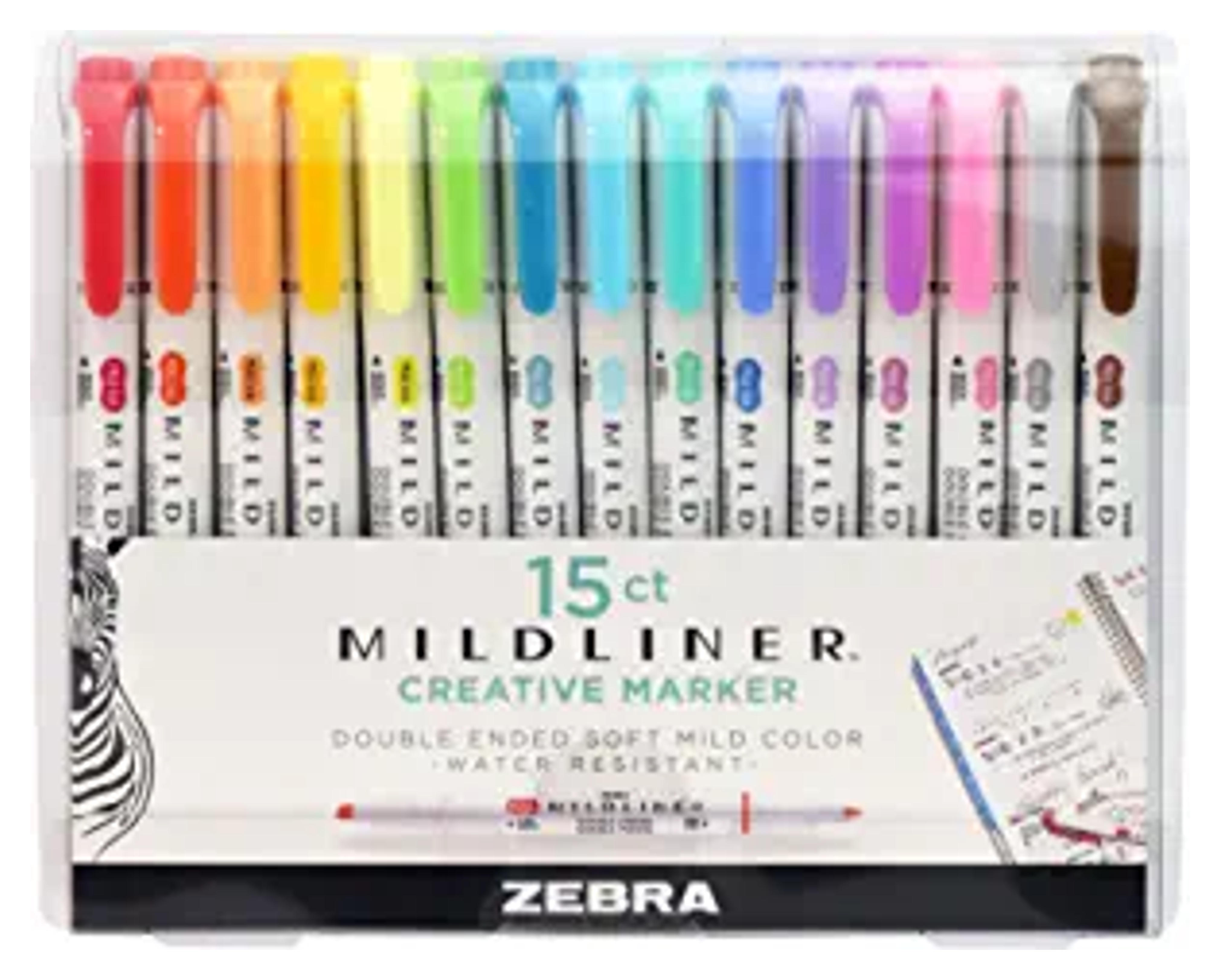 Amazon.com: Zebra Pen Mildliner, Double Ended Highlighter, Broad and Fine Tips, Assorted Colors, 15 Pack : Sports & Outdoors