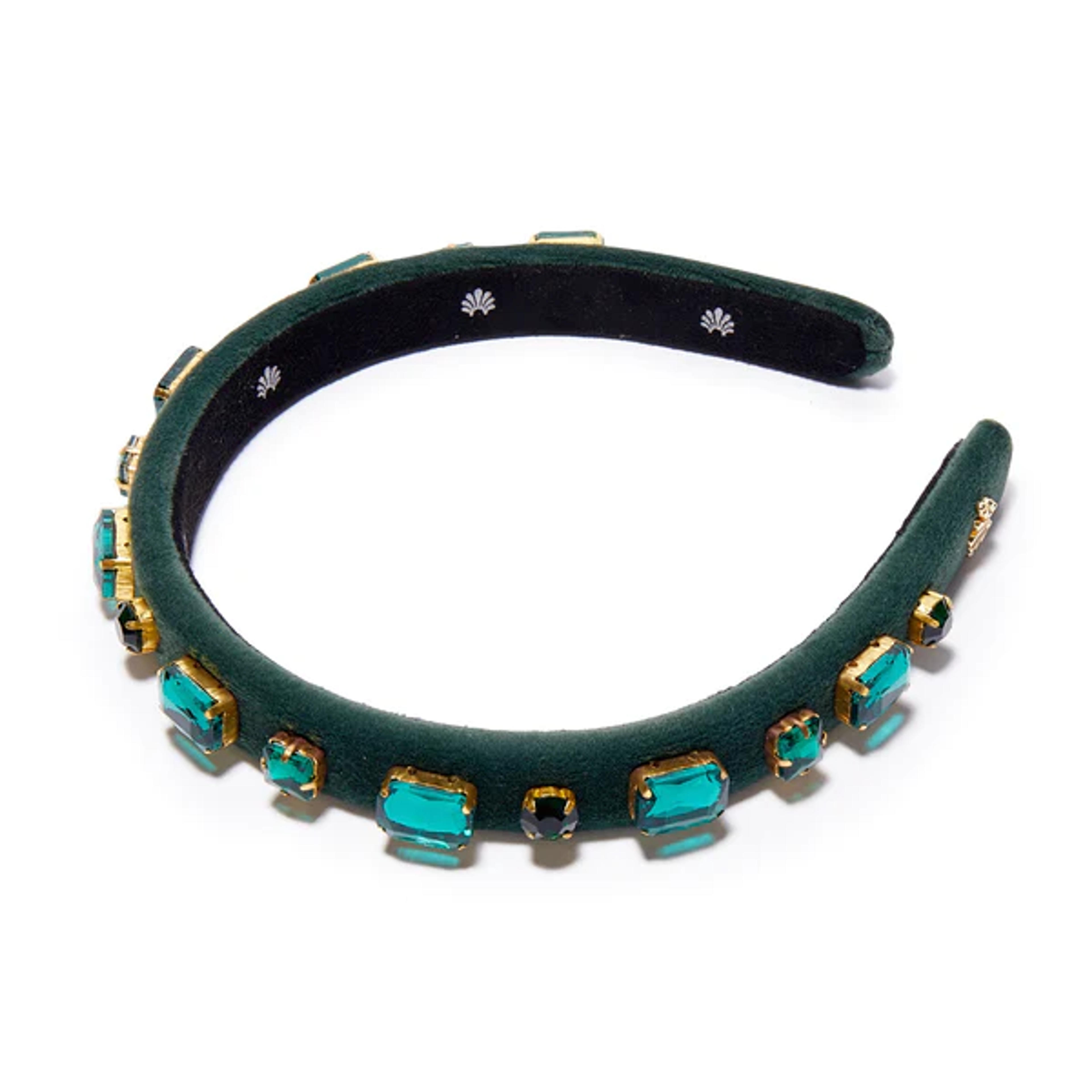 MAY EMERALD RECTANGLE CRYSTAL VELVET GIGI HEADBAND