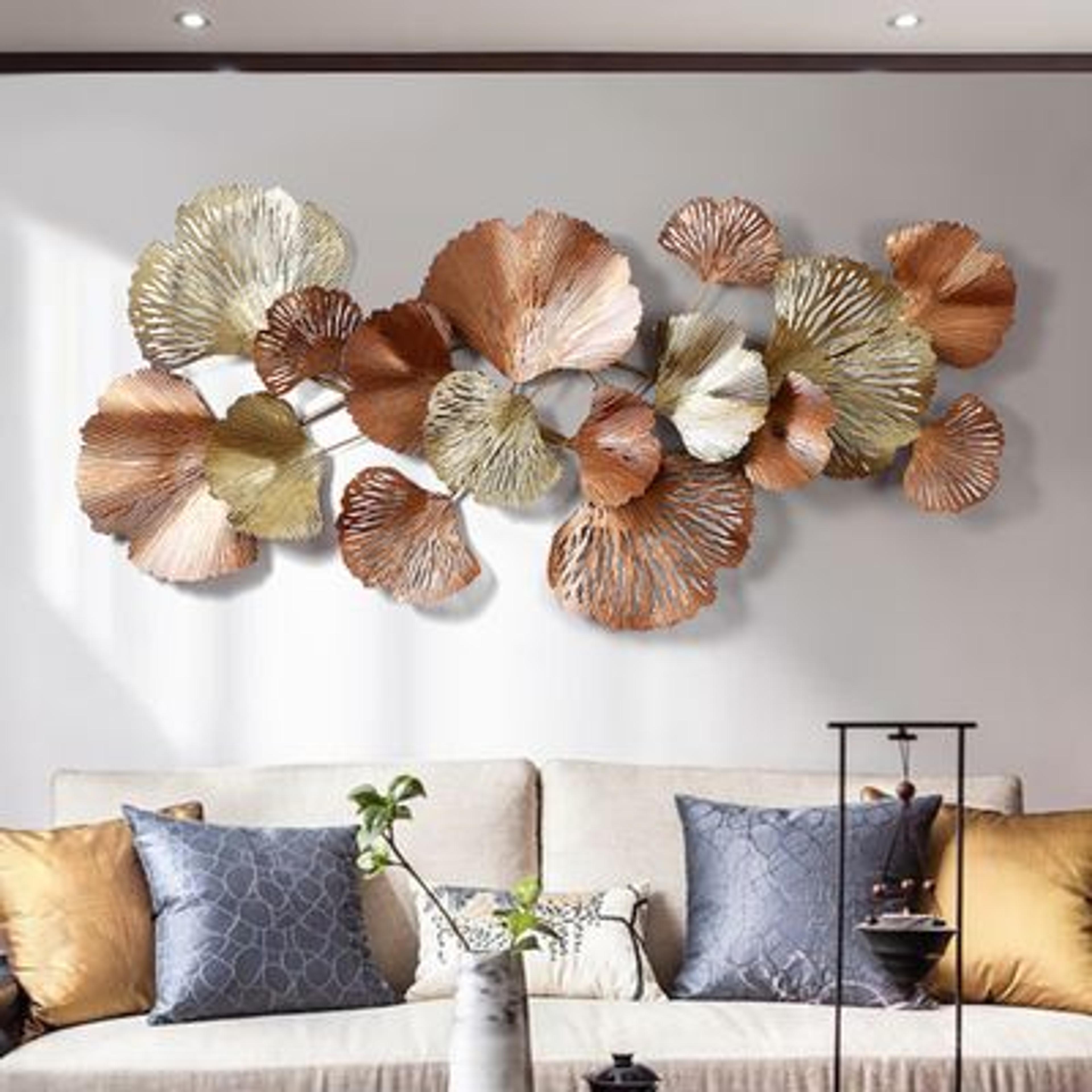 Farmhouse Gold Ginkgo Leaves Wall Decor For Living Room Bedroom Unique Metal Wall Art - Wall Decor - Homary US