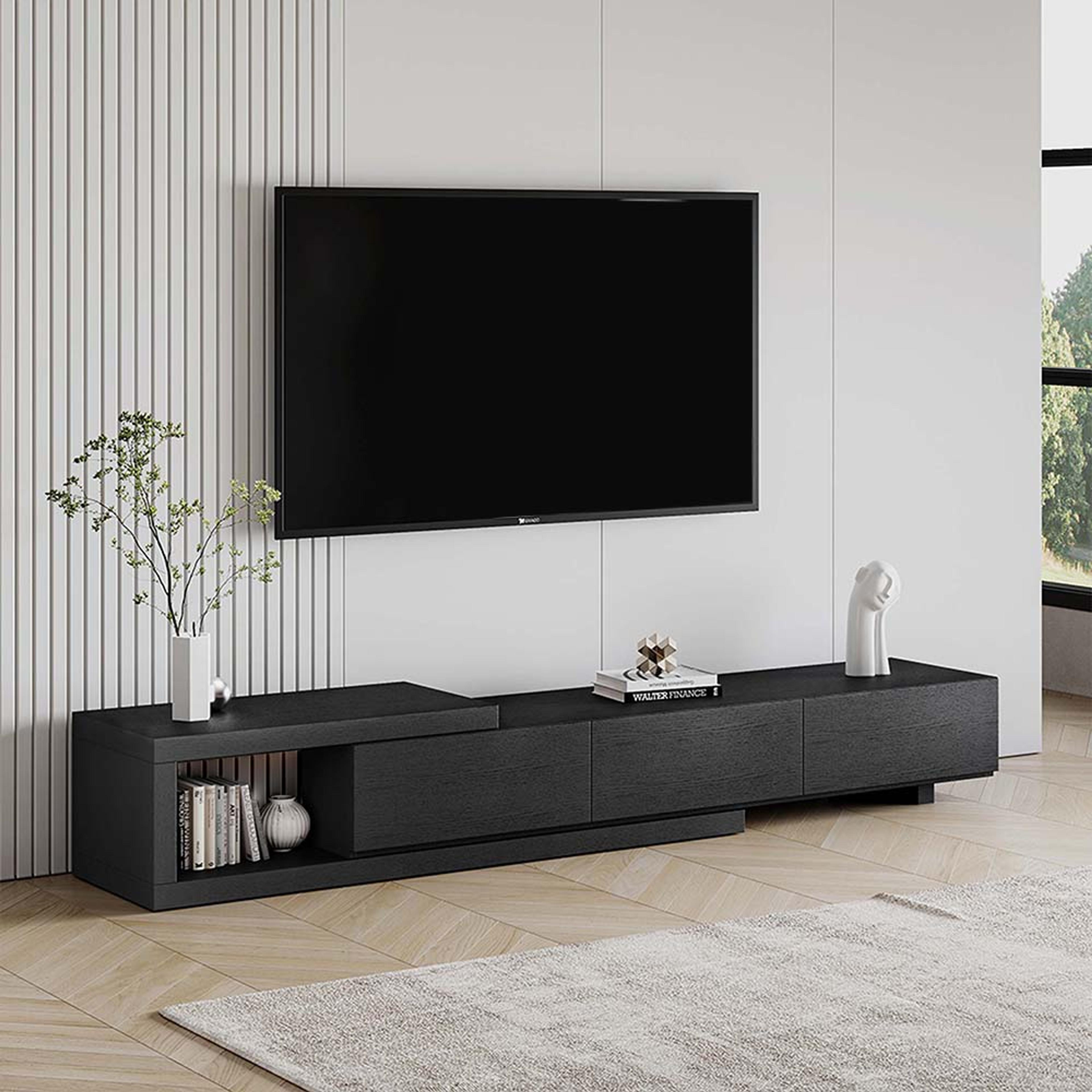 Stylish Retractable Wood TV Stand with Drawers & Open Storage | Free Shipping