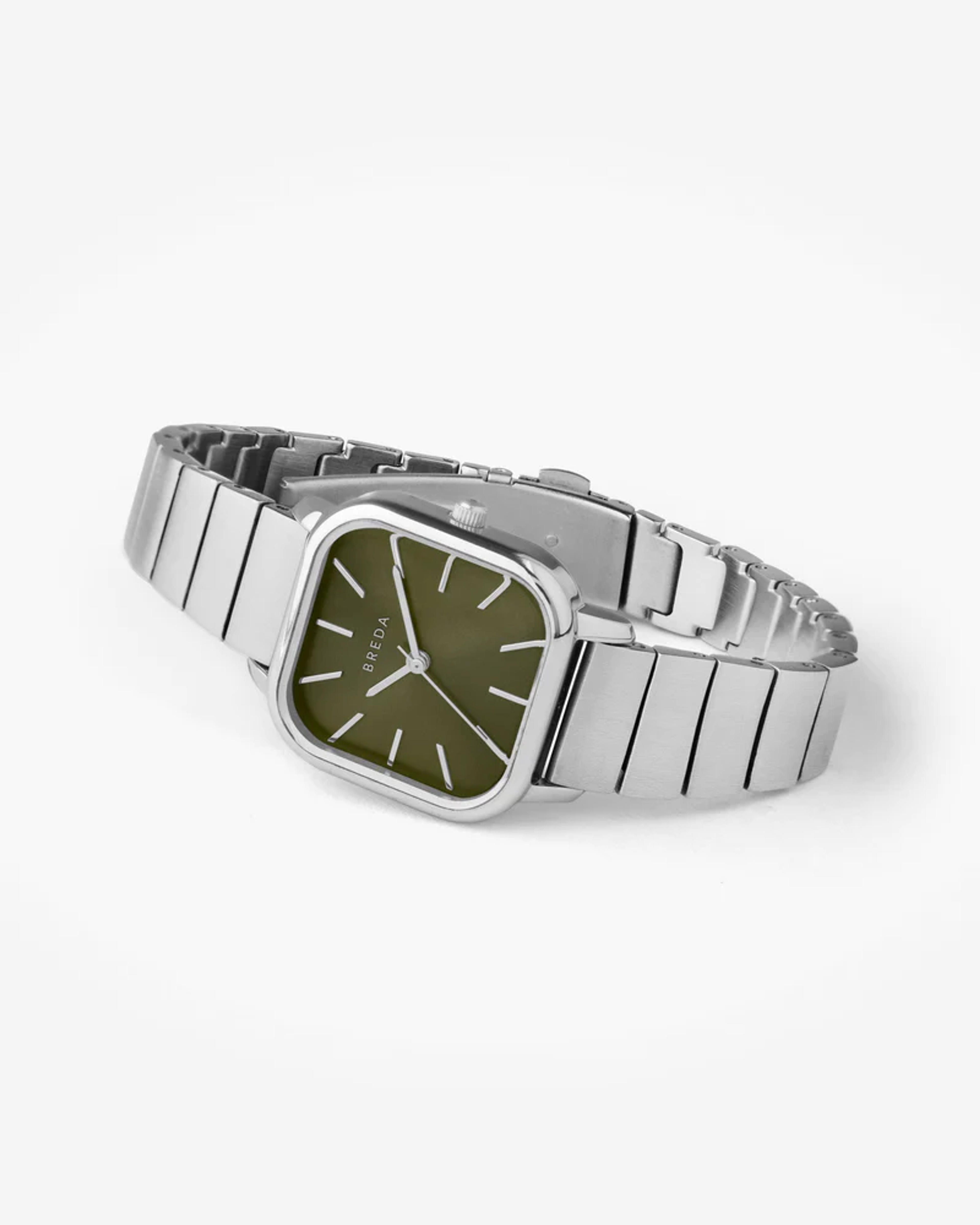 Esther | Square Metal Watch | Silver/Moss | BREDA Watch