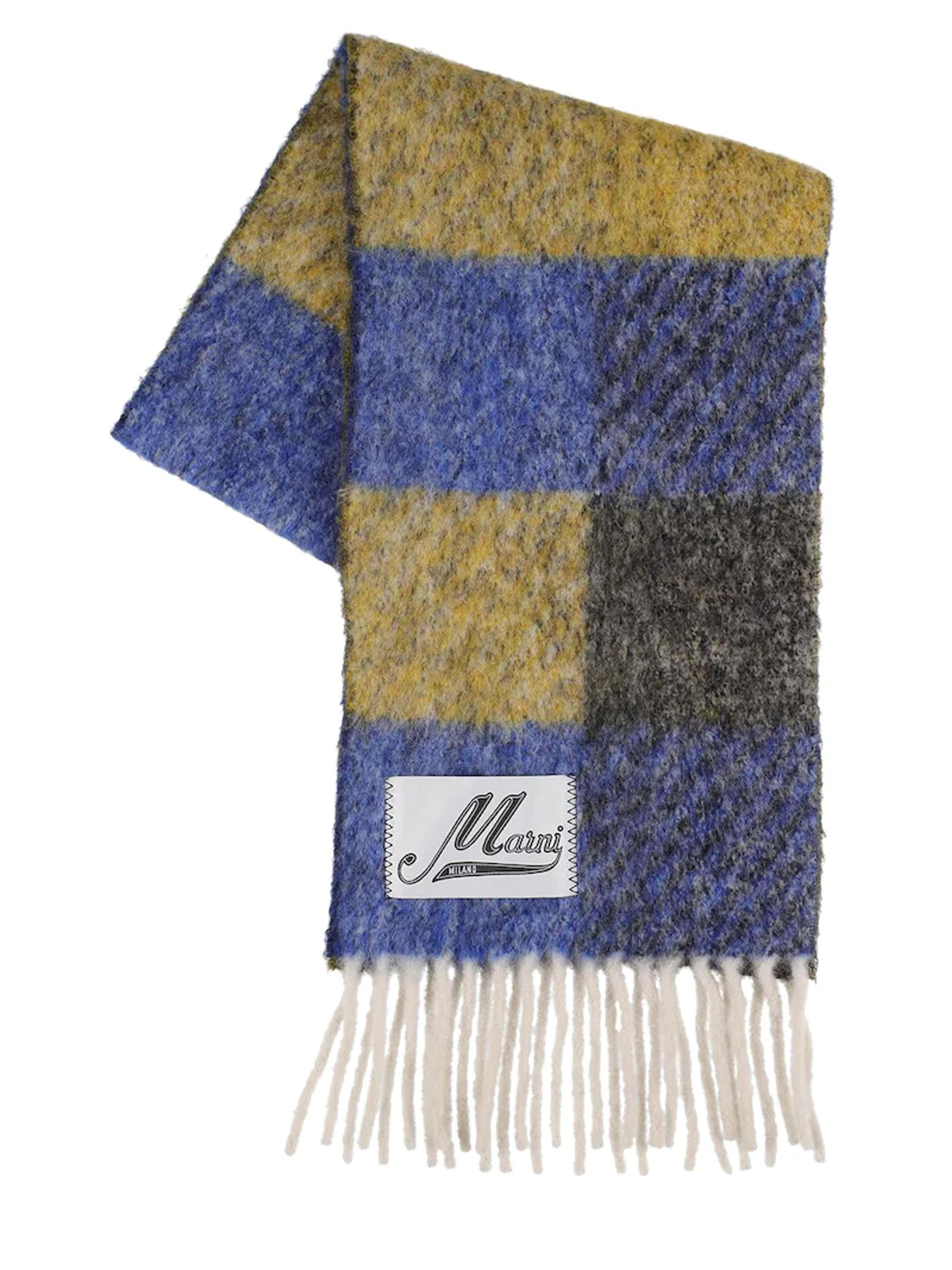 Marni - Fringed check alpaca blend scarf - Mazarine Blue | Luisaviaroma