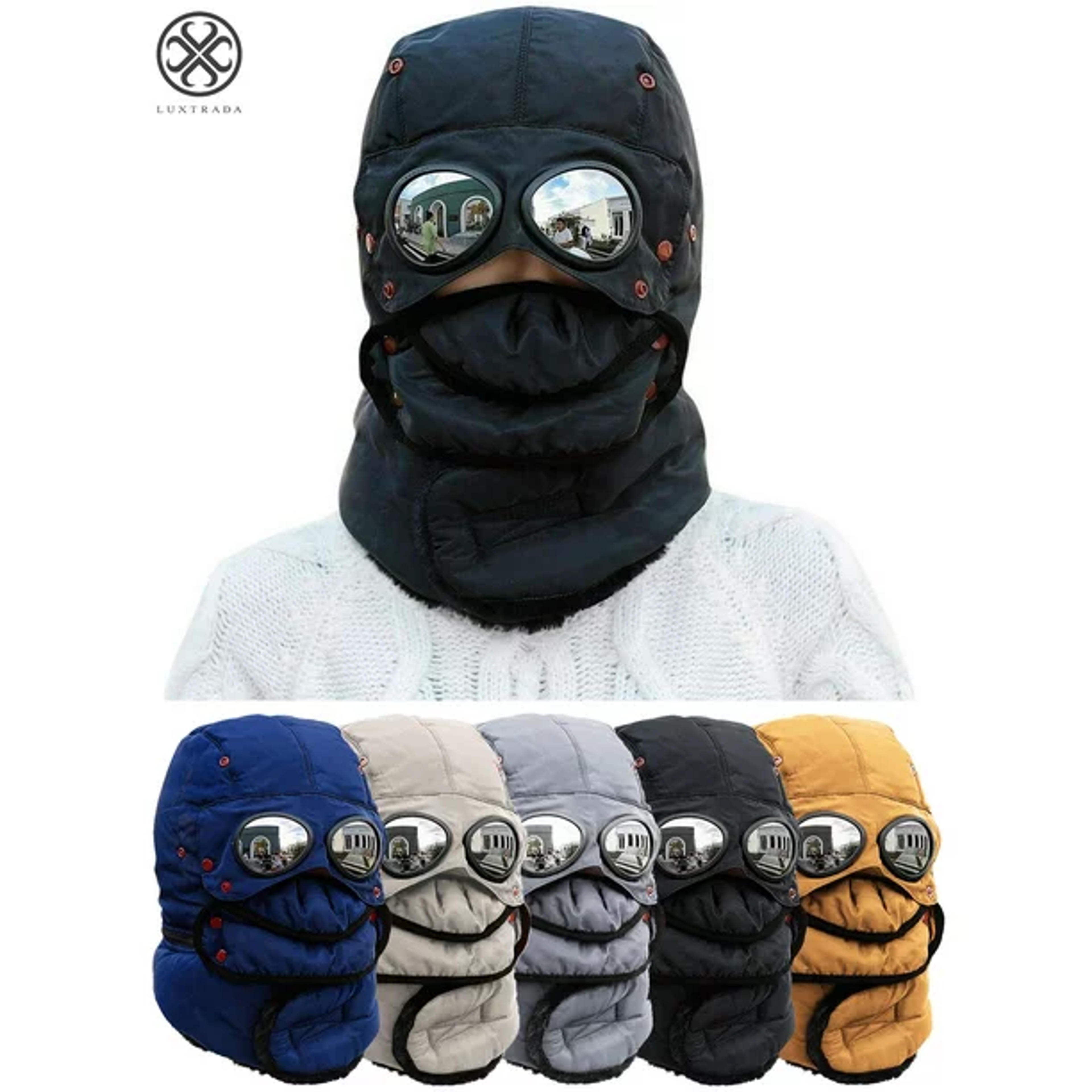 Luxtrada Thermal Winter Trapper Hat with Glasses Ski Hunting Trapper Hat Autumn Winter Cycling Windproof Outdoor Cap (Black) - Walmart.com