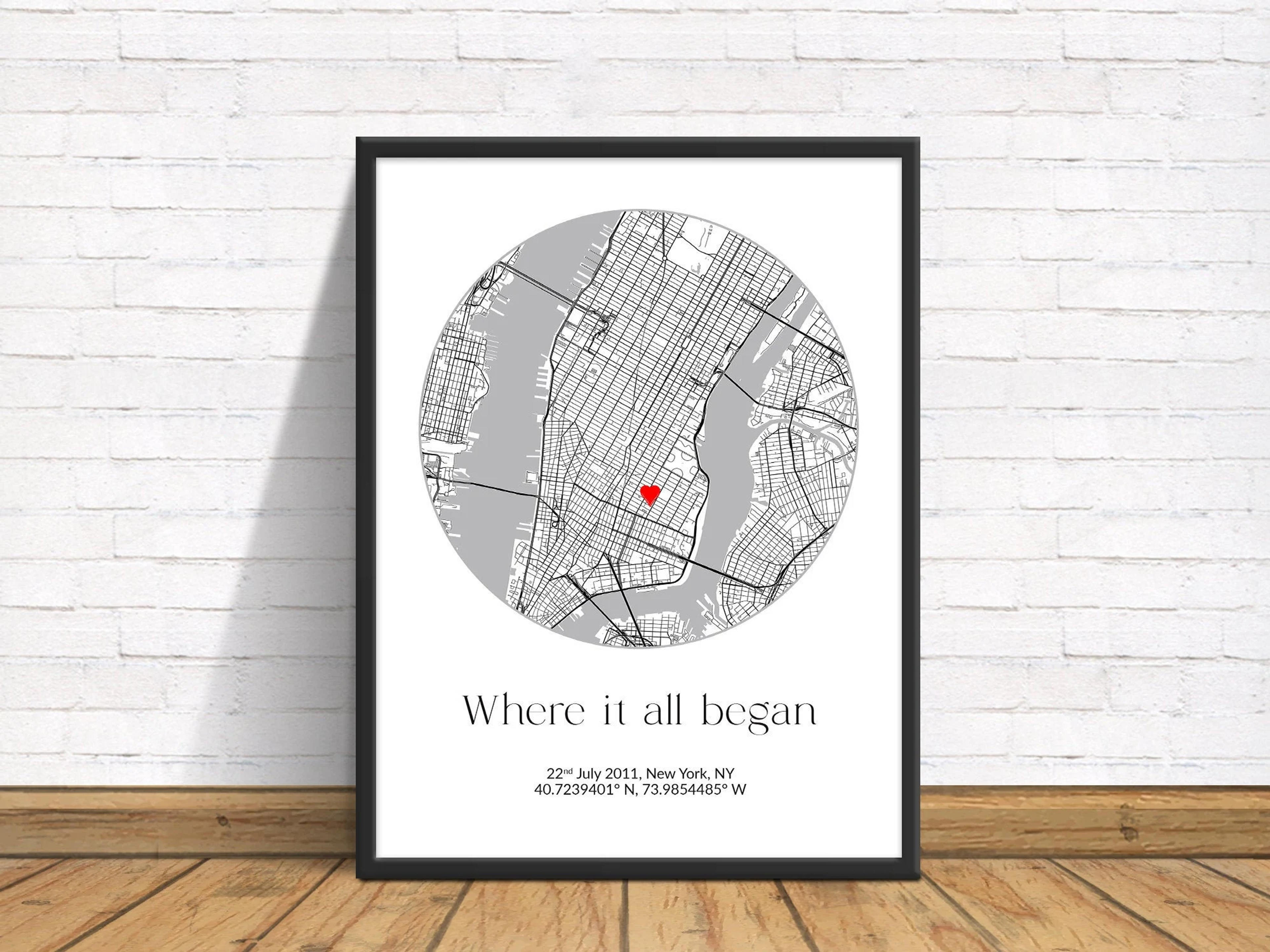 Where It All Began Where We Met Map Anniversary Gift Heart - Etsy