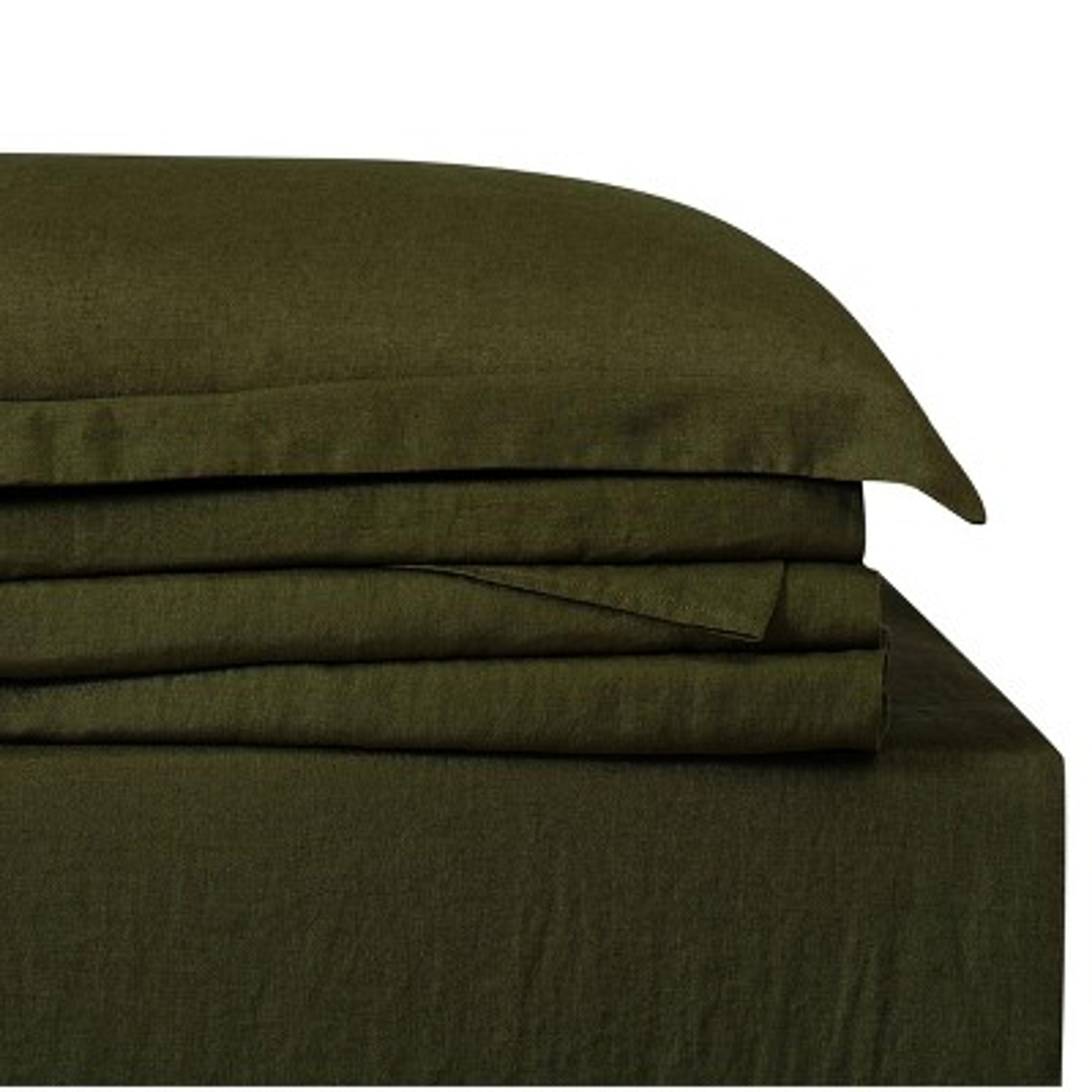 Queen 300 Thread Count Linen Solid Sheet Set Olive - Brooklyn Loom : Target