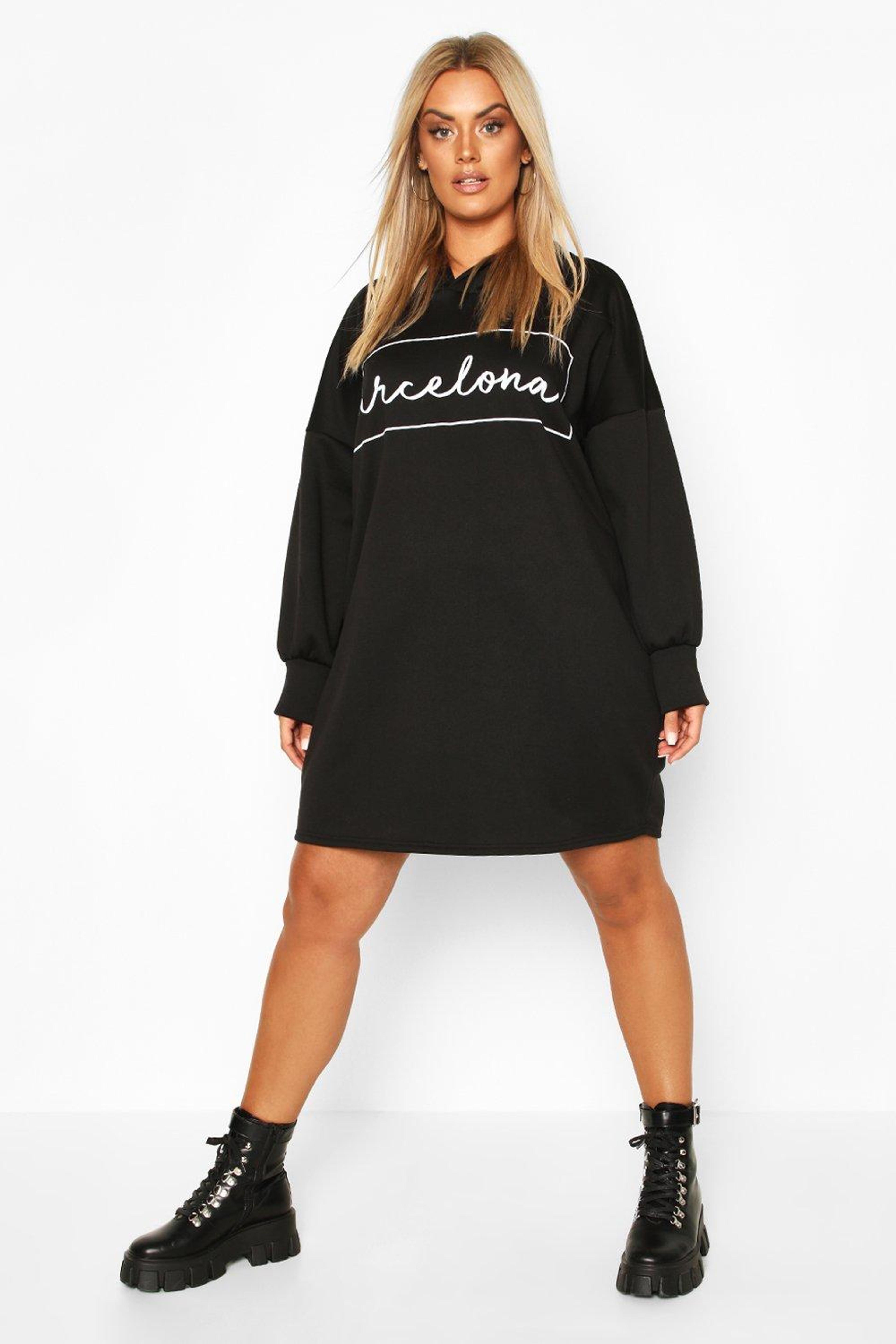 Plus Barcelona Oversized Hooded Sweatshirt Dress