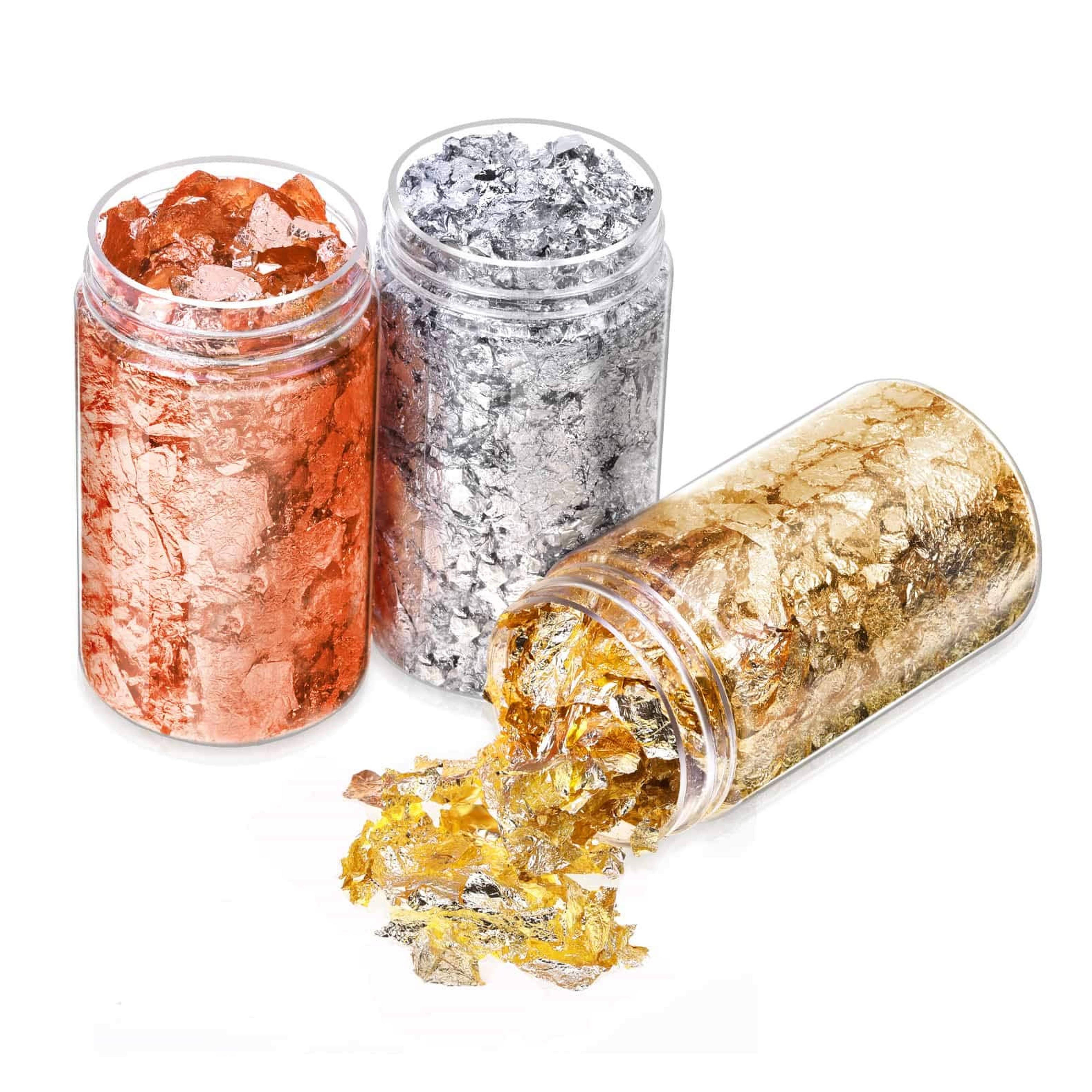 Gold Foil Flakes for Resin, Paxcoo Imitation Gold Foil Flakes Metallic Leaf for Nails, Painting, Crafts, Slime and Resin Jewelry Making (Gold, Silver, Copper Colors)