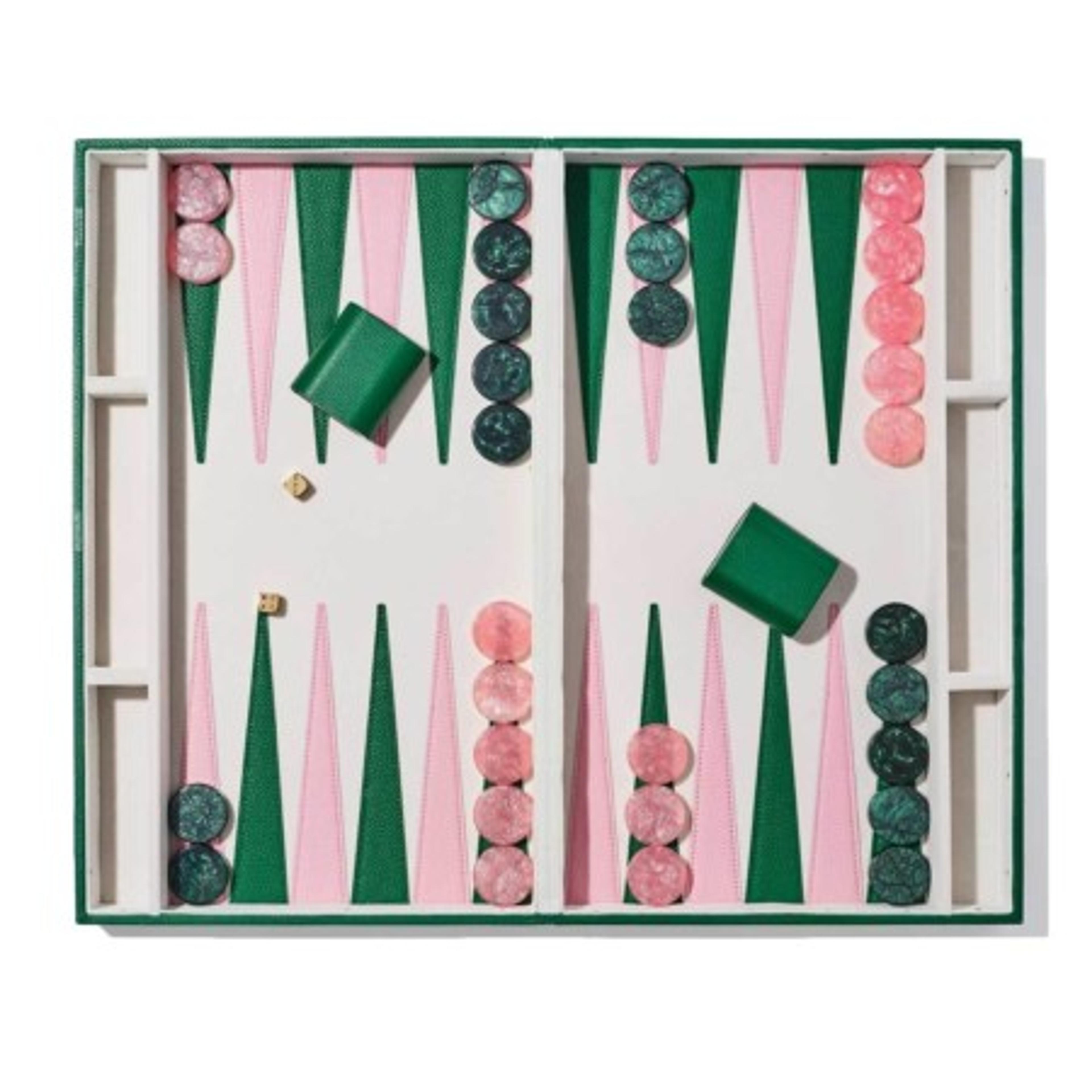 Deluxe Backgammon Board, XL Emerald & Rose - Backgammon