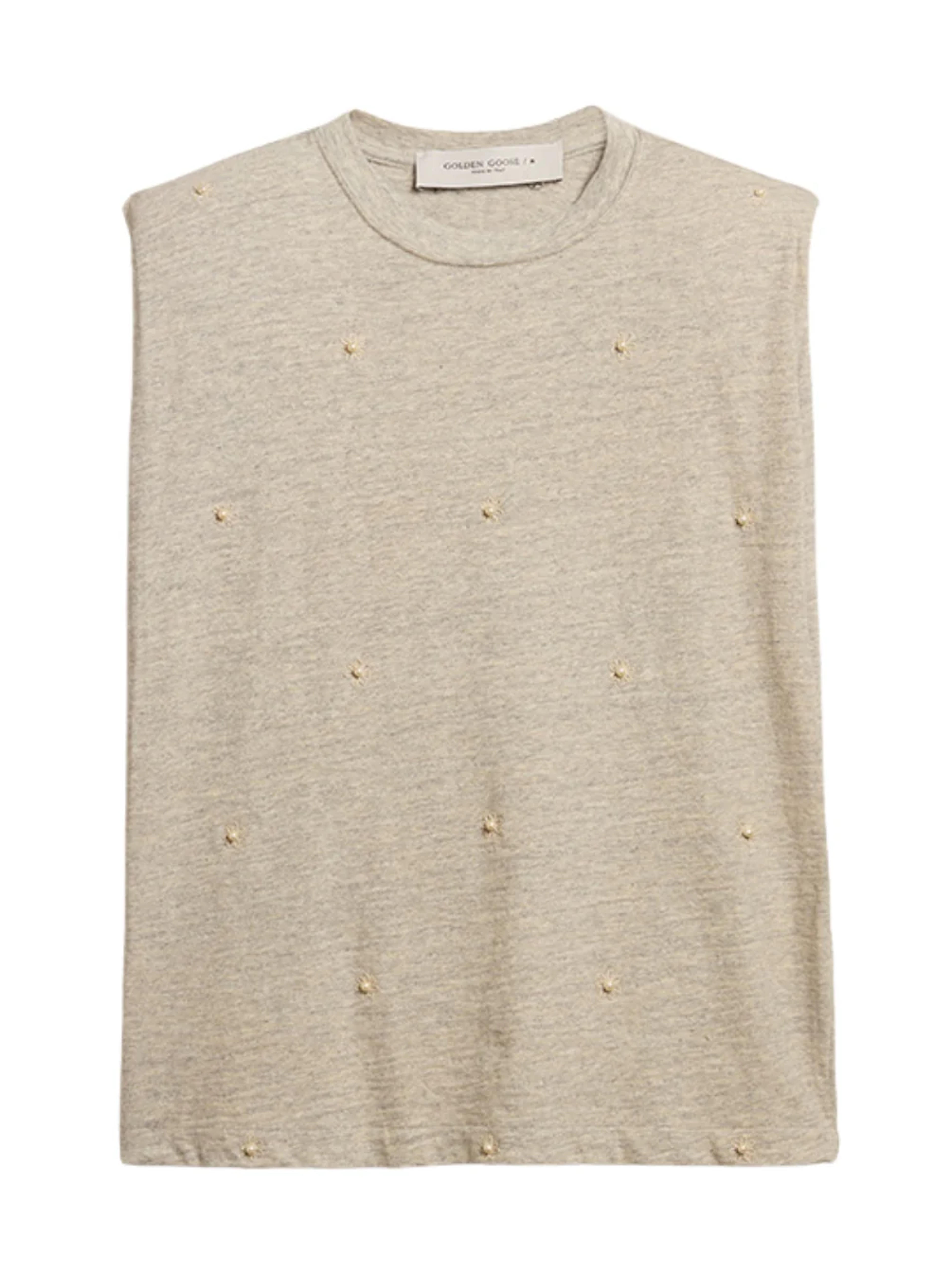 GOLDEN GOOSE | Pearl Embellished Sleeveless Tee With Padded Shoulders – Joan Shepp