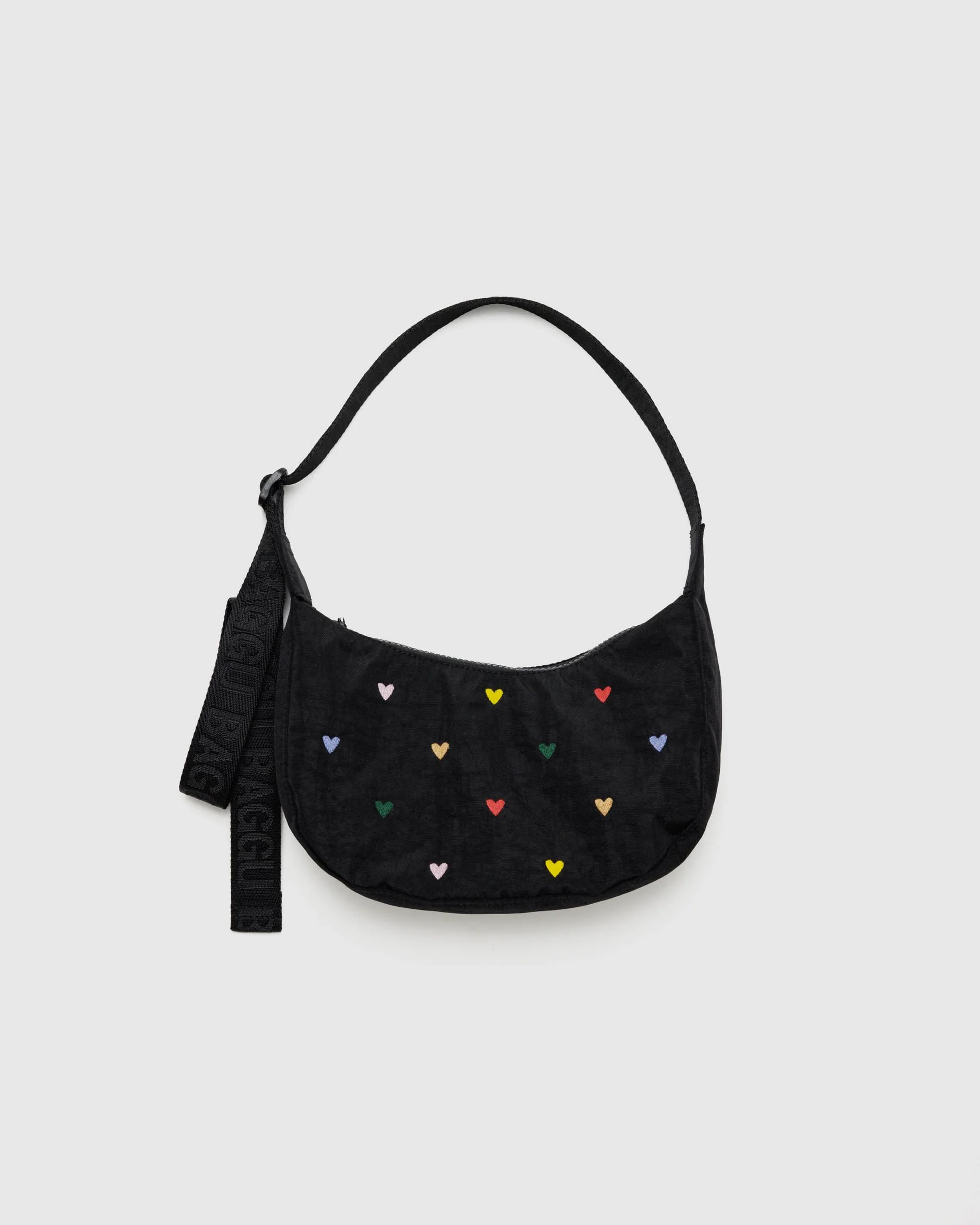 Small Nylon Crescent Bag : Embroidered Hearts - Baggu