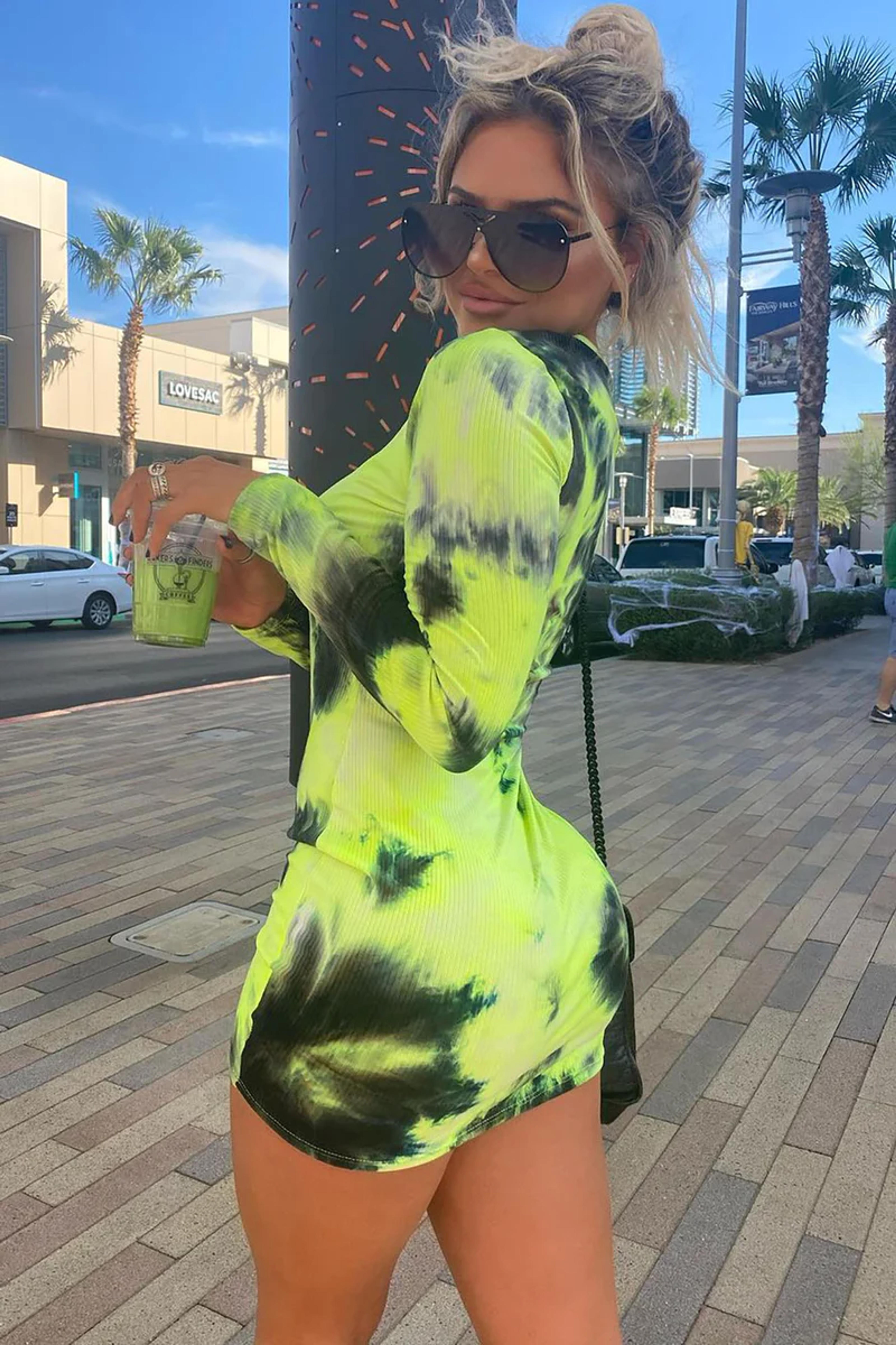 Queen Tie Dye Mini Dress - Green/combo