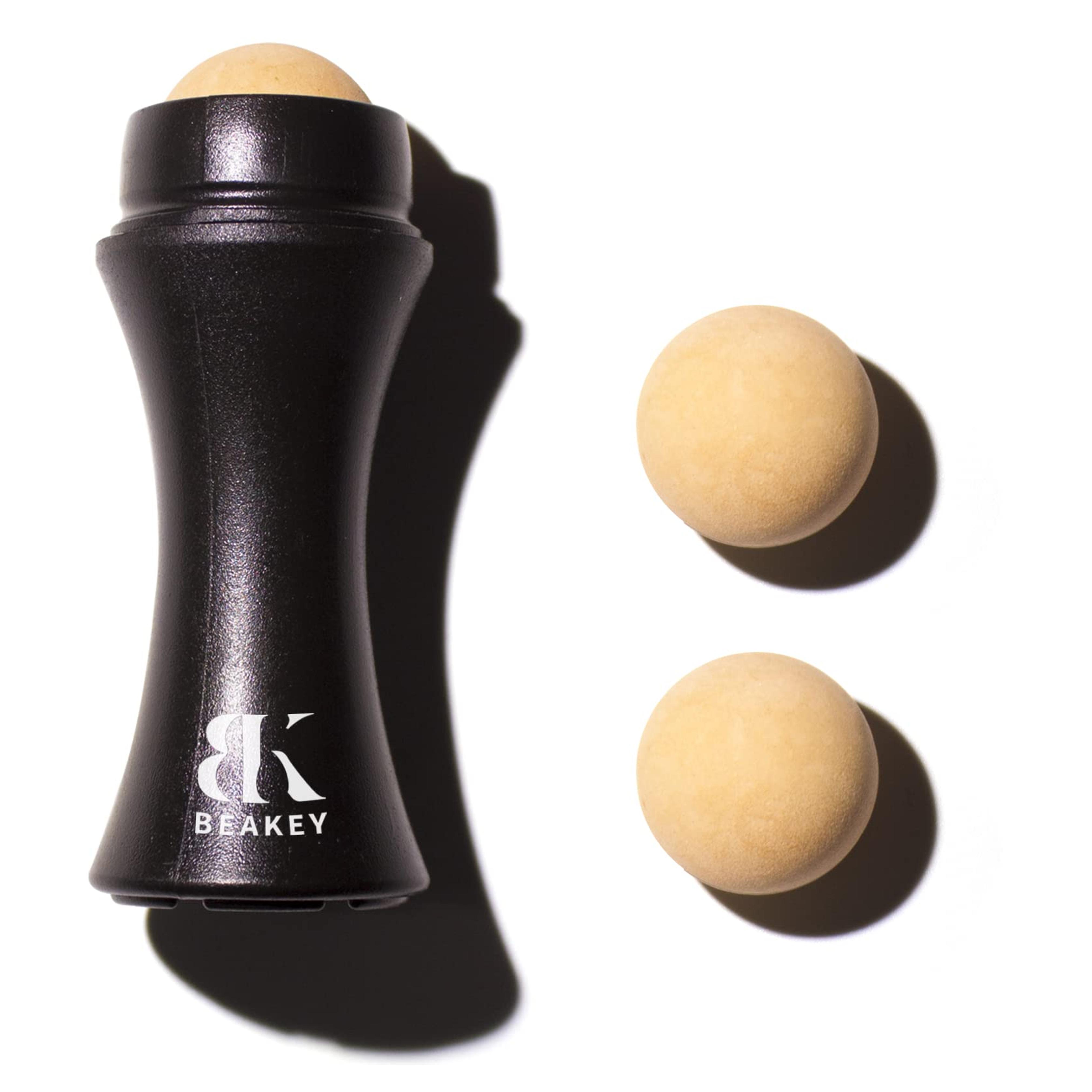 Oil-absorbing Volcanic Roller with Two Replaceable Volcanic Balls, Reusable On-the-Go Oil Control Roller, Instant Results Remove Excess Shiny