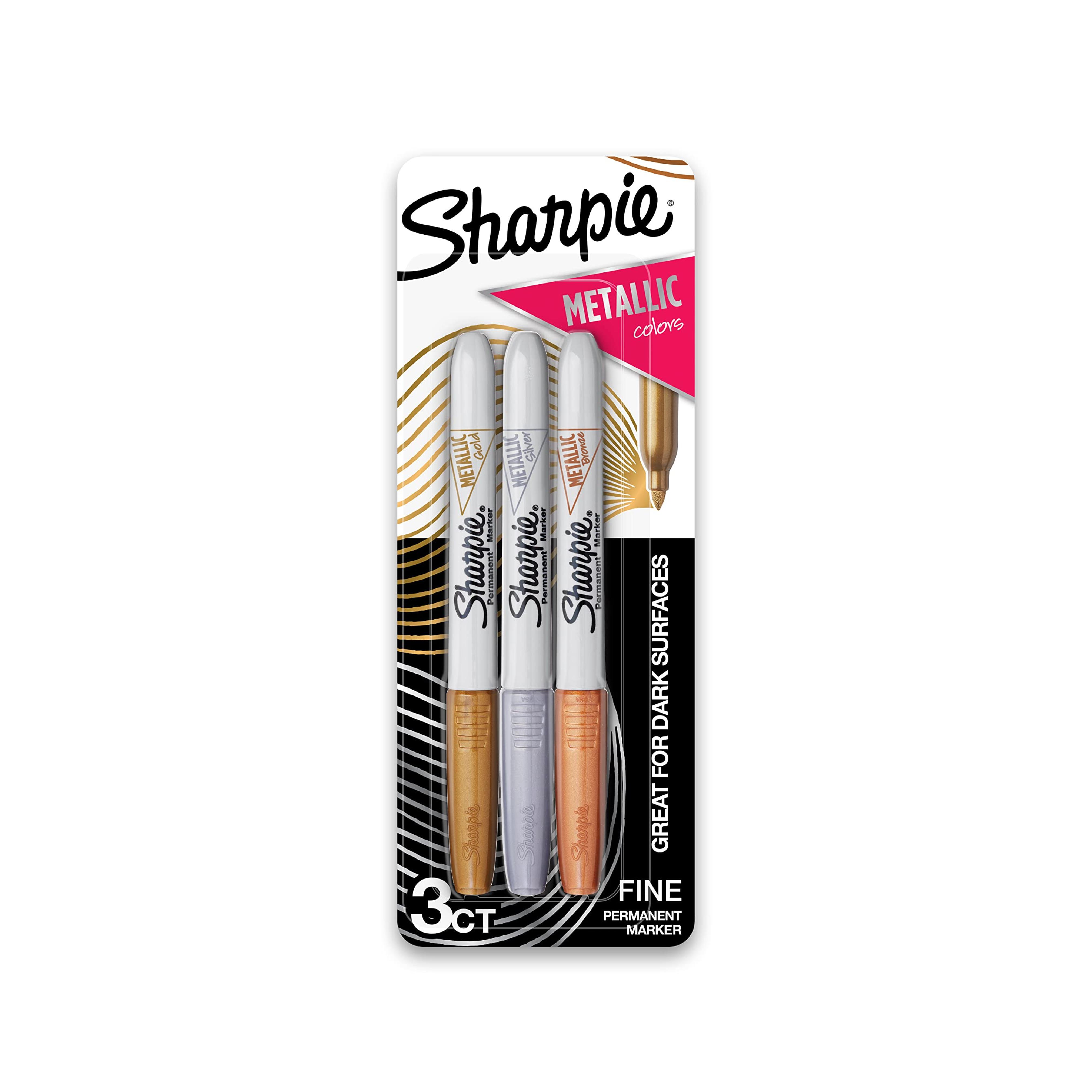 Sharpie Metallic Fine Point Permanent Markers, Set of 3