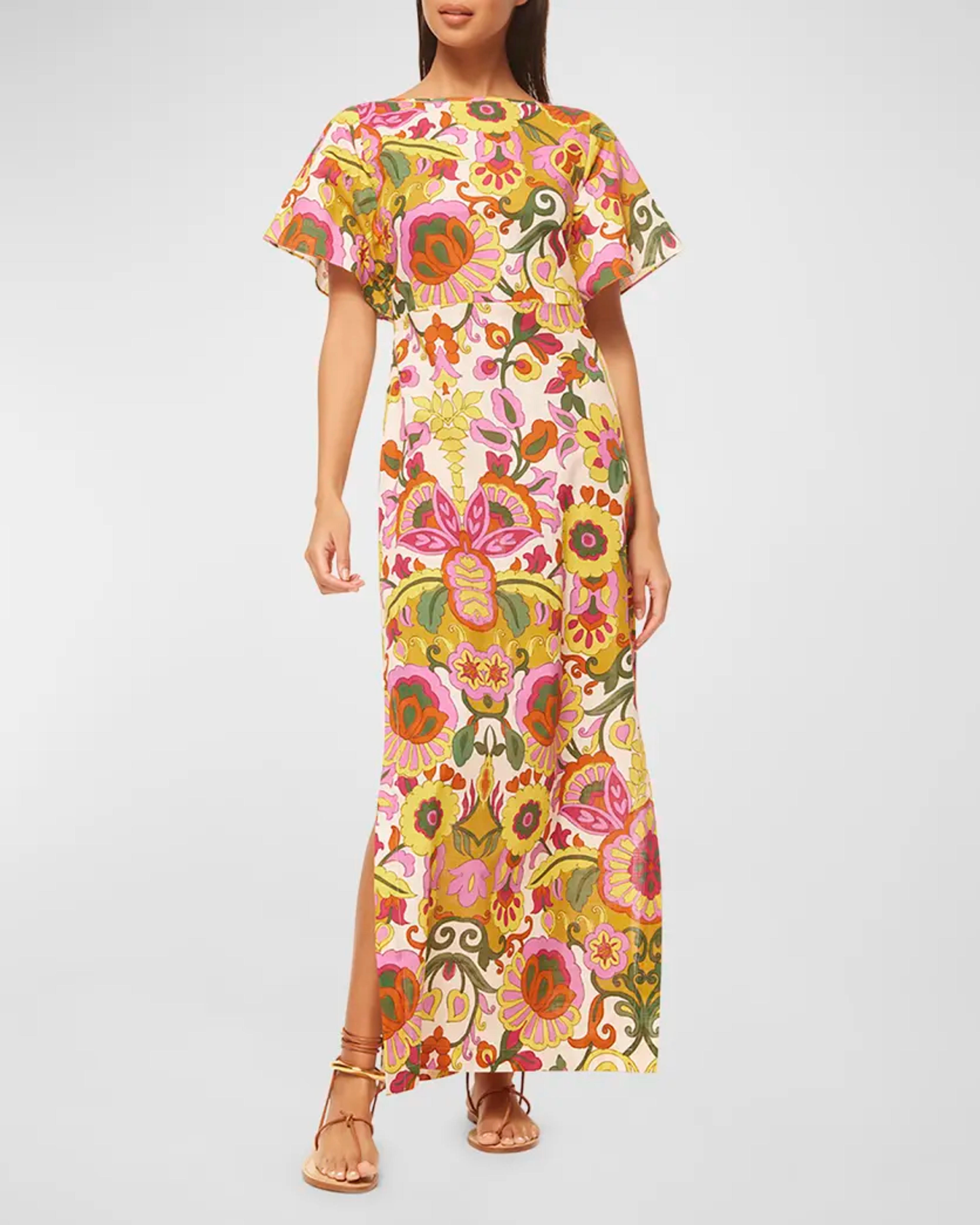 MISA Los Angeles Lalita Low-Back Floral Cotton Maxi Dress | Neiman Marcus