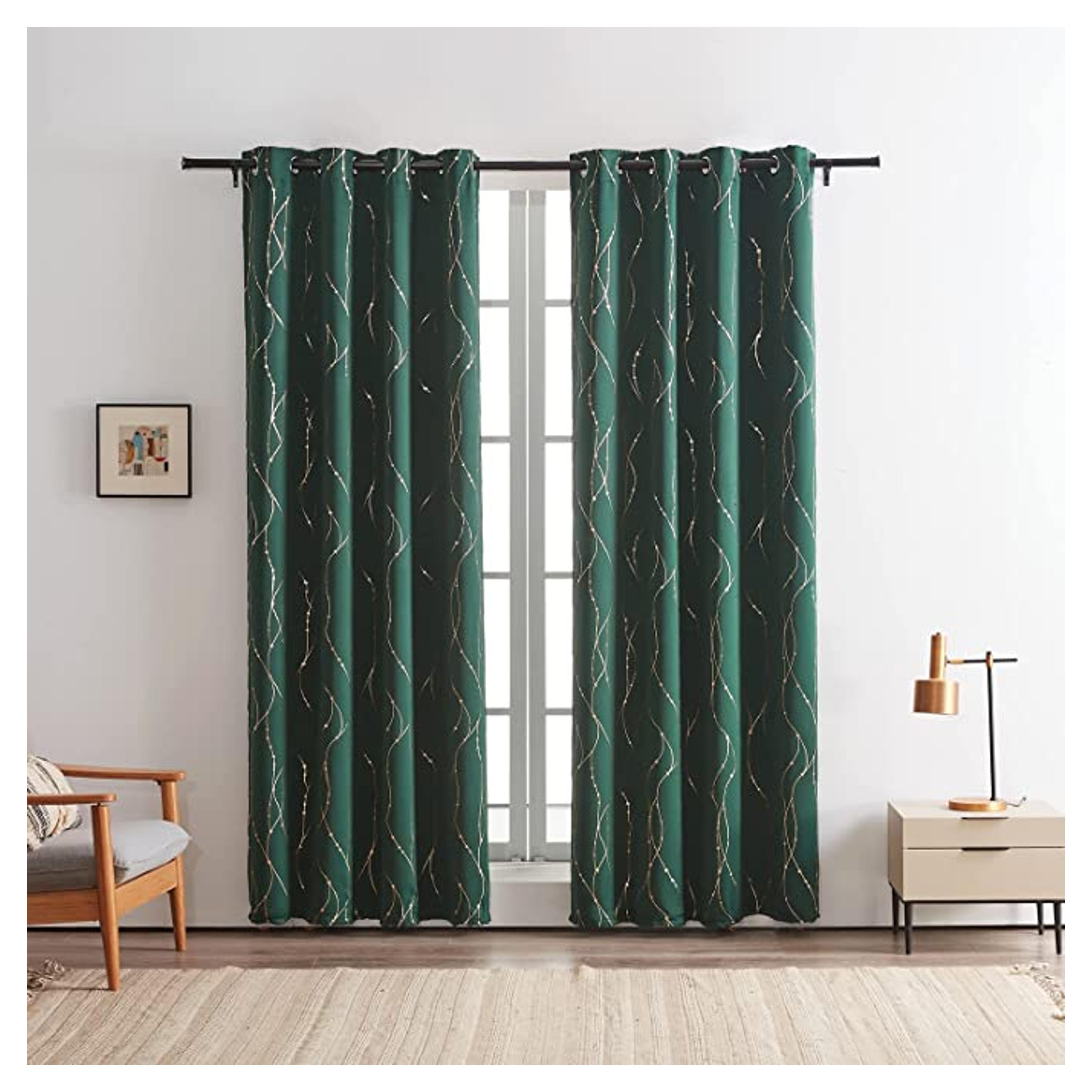 Amazon.com: SMILE WEAVER Hunter Green Blackout Curtains Gold Foil Printed Design Noise Reducing Thermal Insulated Window Treatment Drapes Grommet Curtain for Living Room Nursery Decor Set of 2 Panels 52Wx63L : Home & Kitchen