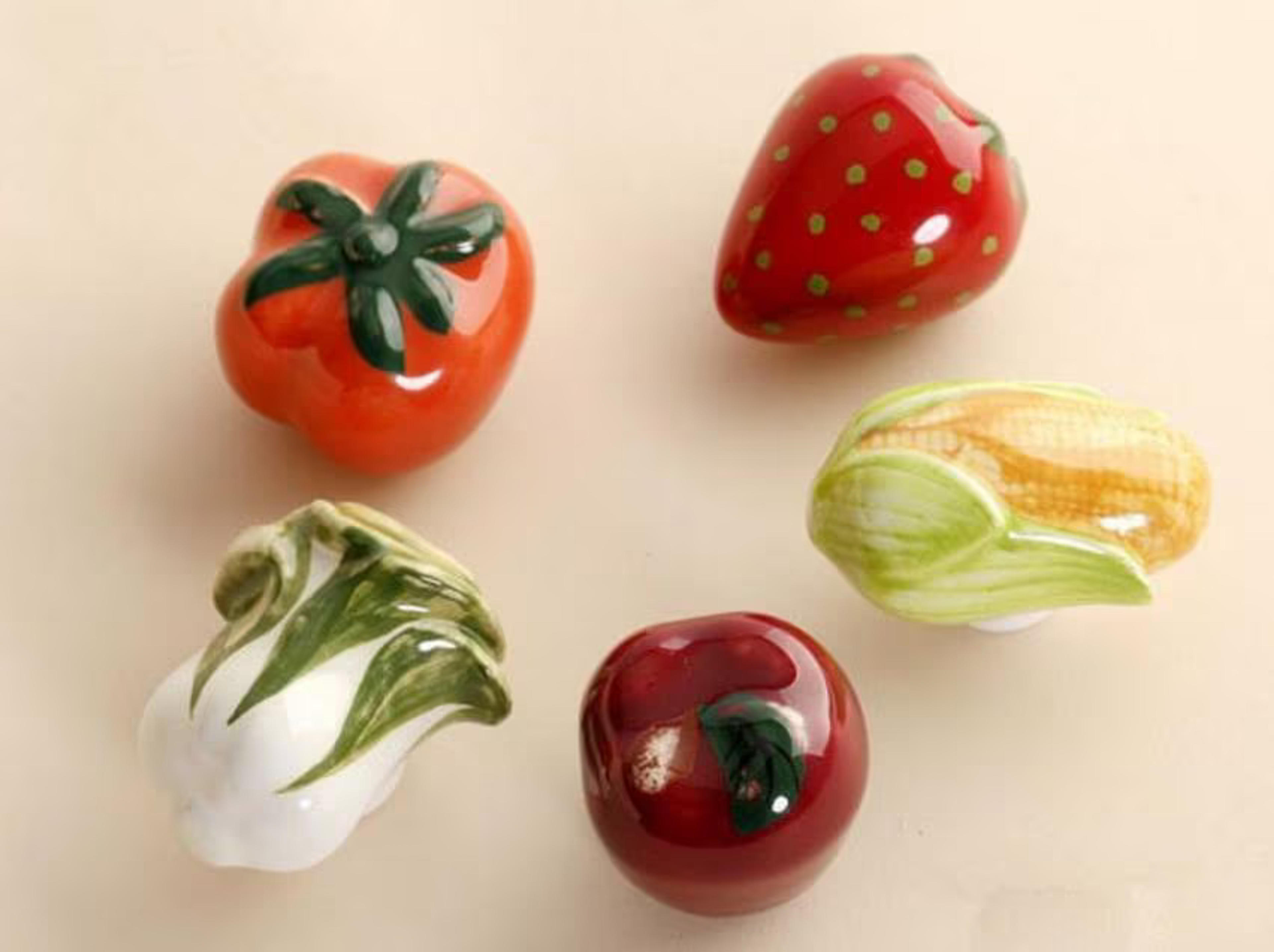 Fruit Vegetable Knob Kitchen Cabinet Knobs Baby Kids Dresser Knobs Ceramic Hand Painted / Apple Strawberry Cabbage Corn Tomato