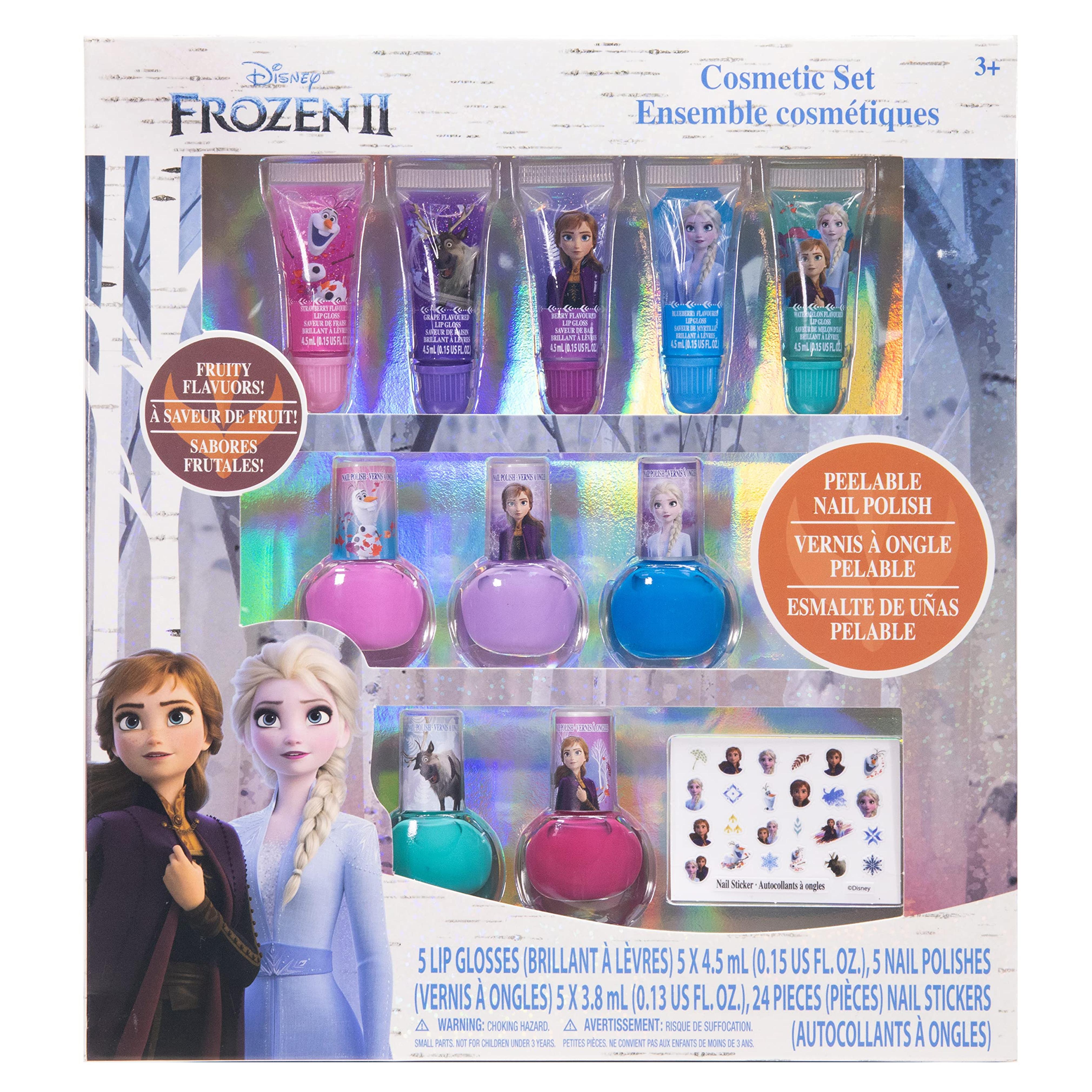 Disney Frozen 2 - Townley Girl Super Sparkly Cosmetic Makeup Set for Girls with Lip Gloss Nail Polish Nail Stickers - 11 Pcs|Perfect for Parties Sleepovers Makeovers| Birthday Gift for Girls 3 Yrs+