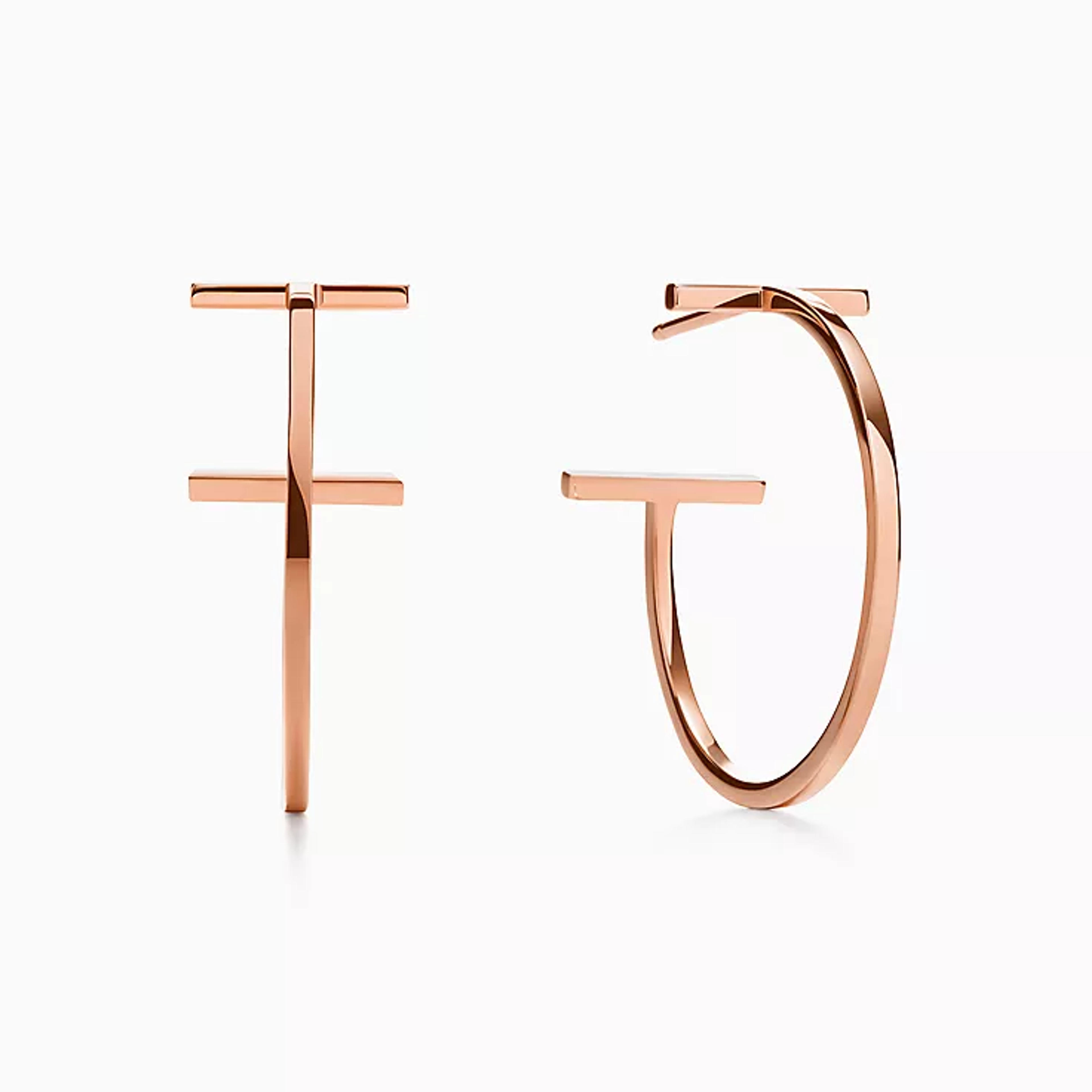 Tiffany T hoop earrings in 18k rose gold, medium. | Tiffany & Co.