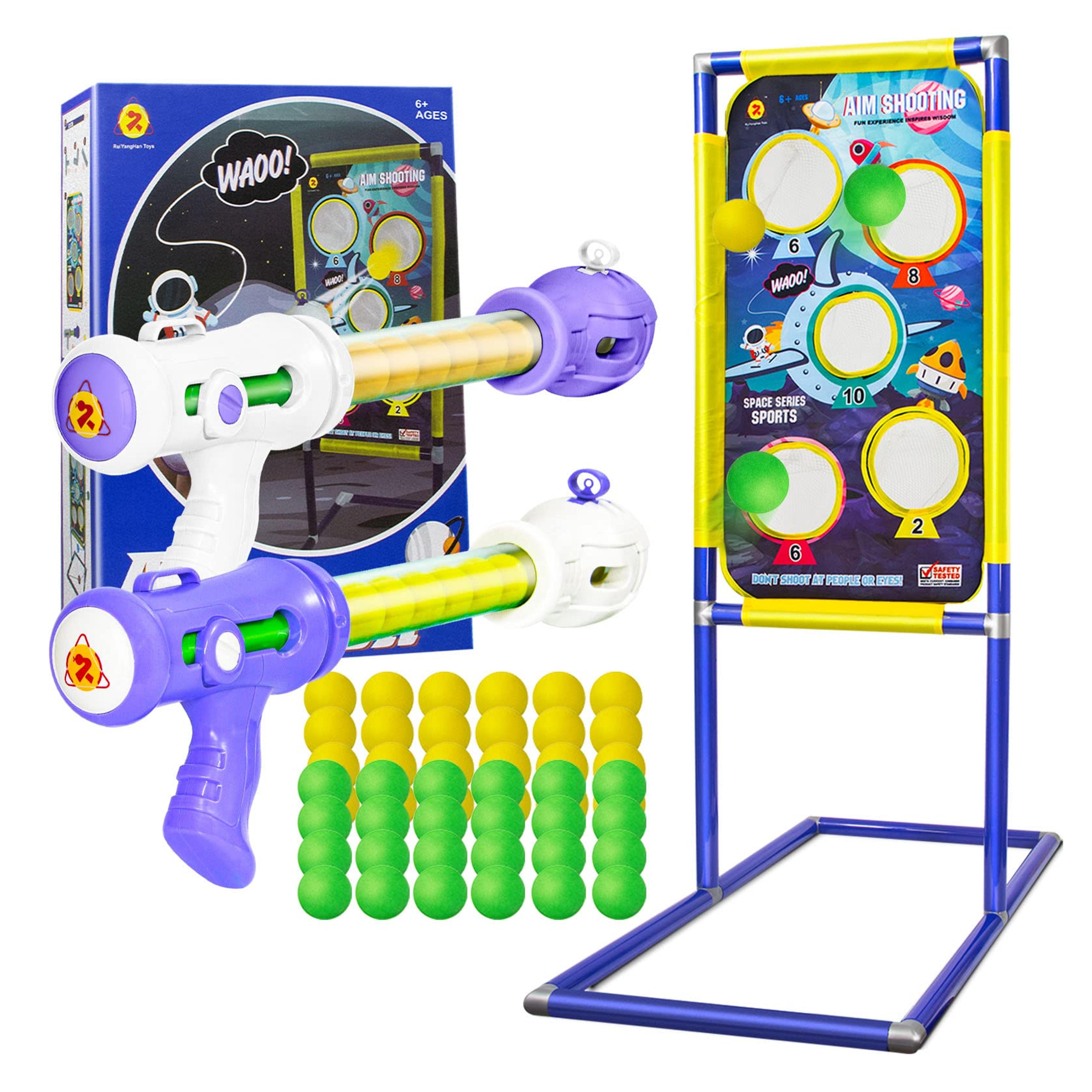 KOVEBBLE Shooting Target with 2pk Foam Ball Popper, Target Stand Toy Foam Blaster for Kids, Shooting Games Set, Girl Boy Toys Gift for Age 5 6 7 8 9 10+ (M-29x15x42inch)