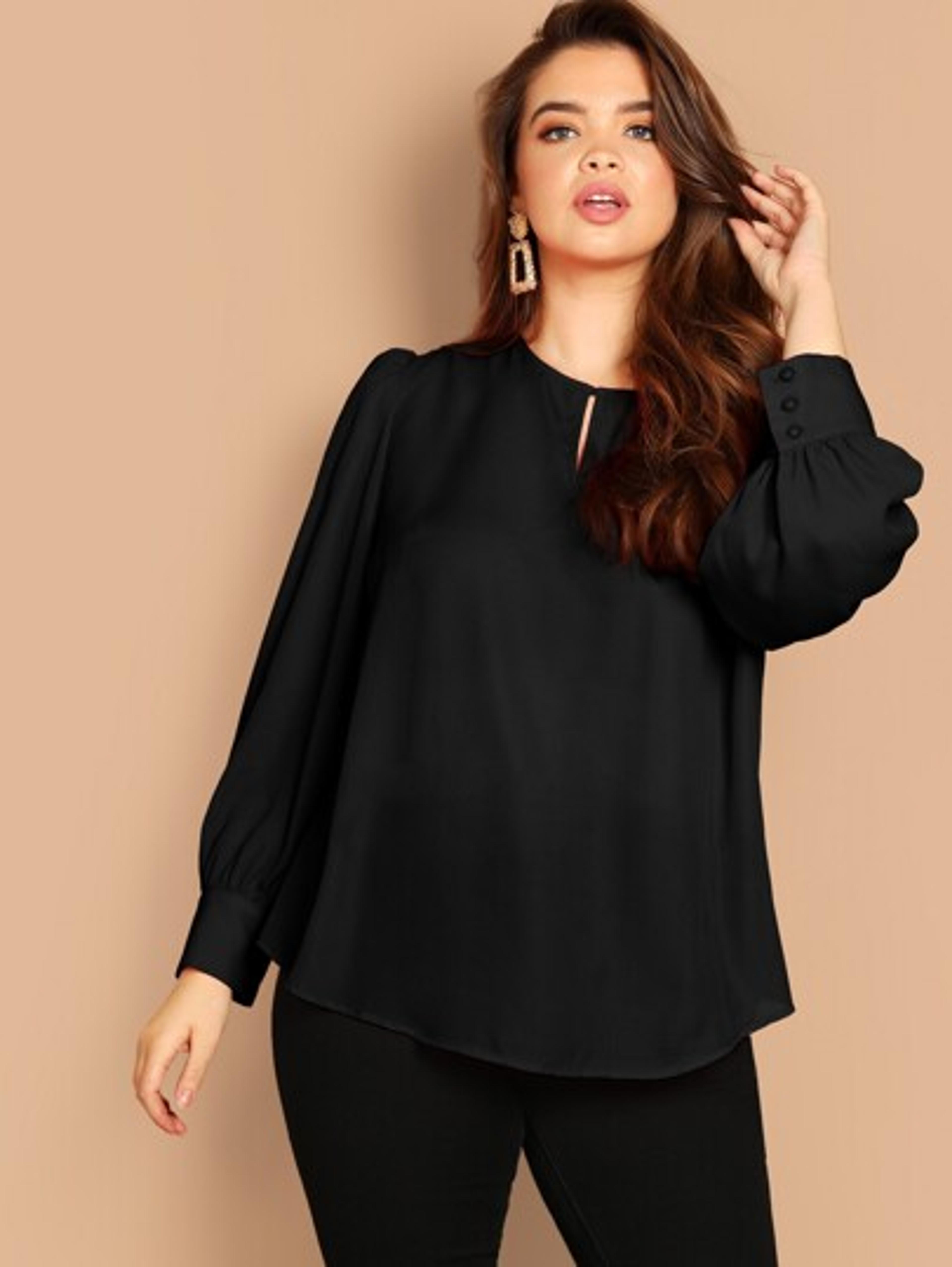 SHEIN Plus Buttoned Cuff Curved Hem Blouse | SHEIN USA