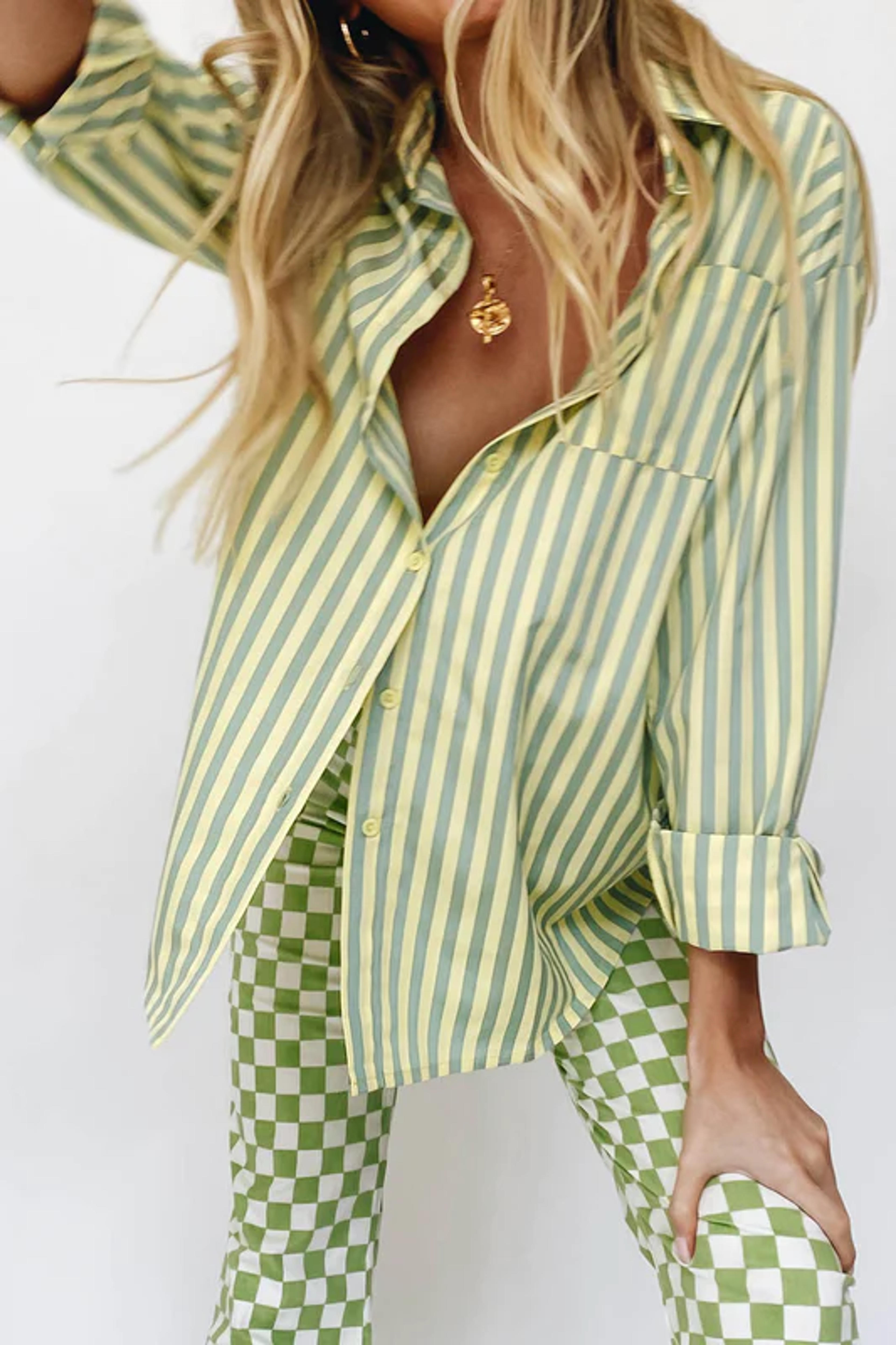 VRG GRL Beach Locals Button Front Shirt // Mint