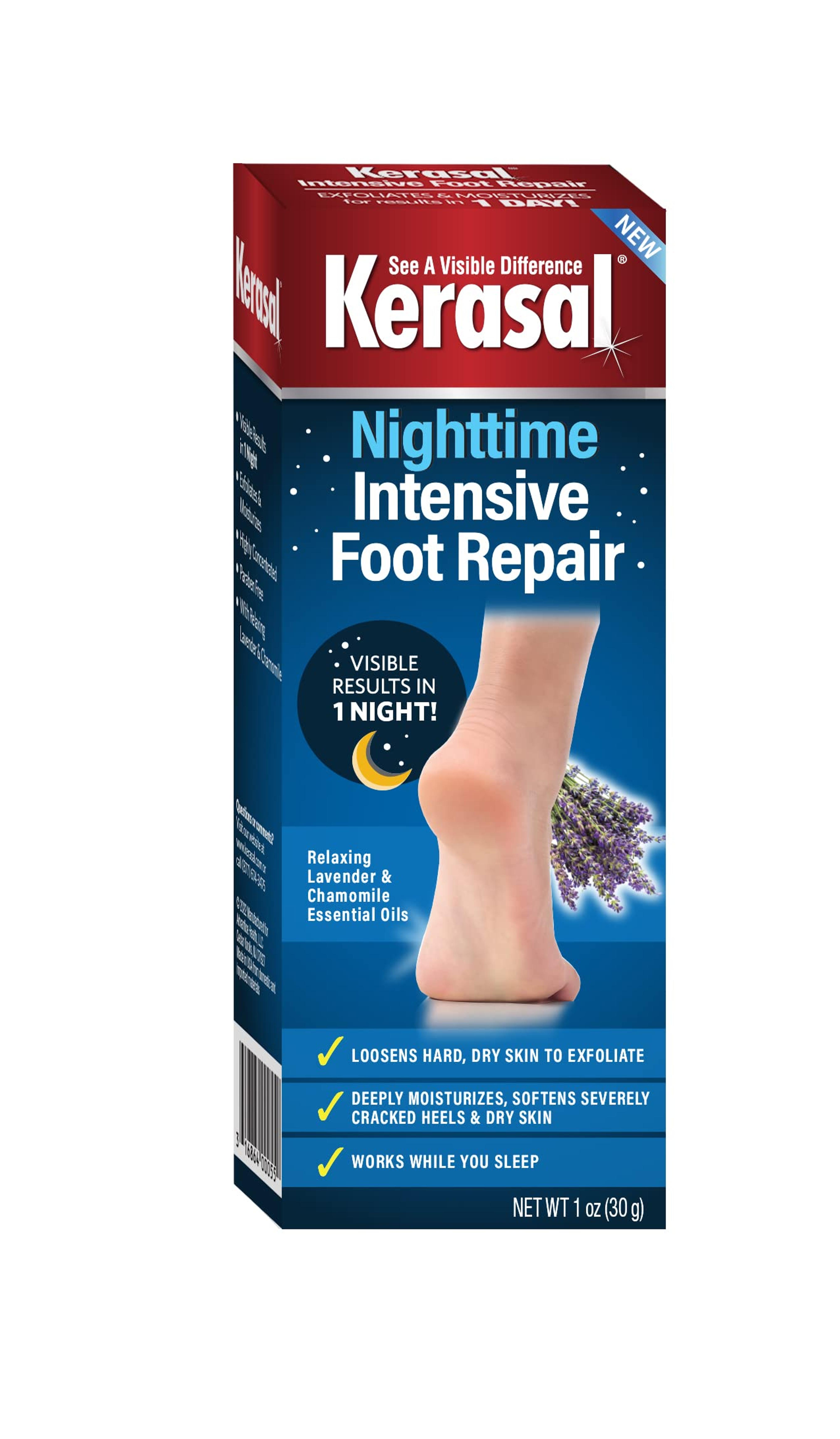 Kerasal Nighttime Intensive Foot Repair, Skin Healing Ointment for Cracked Heels and Dry Feet, 1 oz