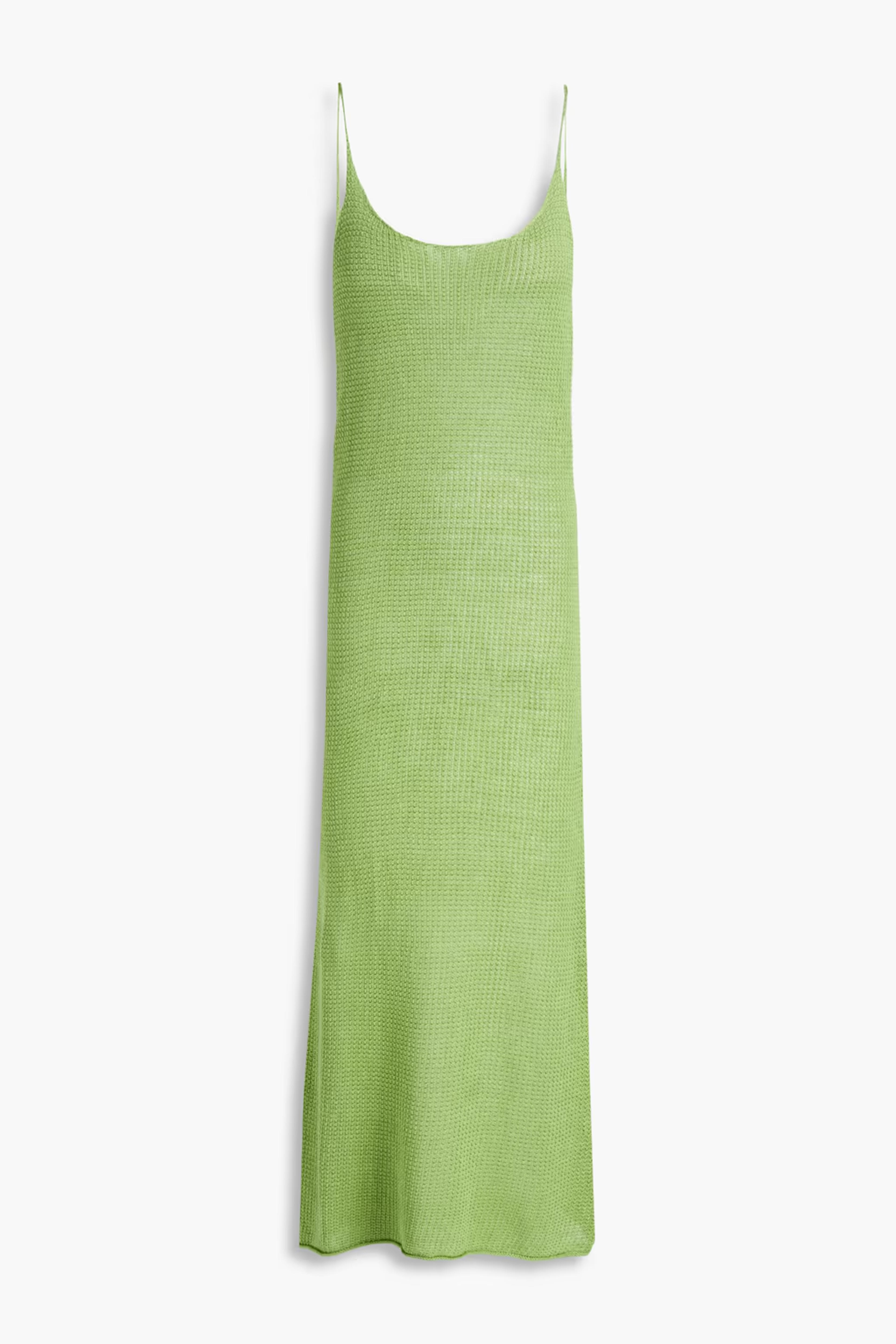 Leaf green Open-back crochet-knit linen midi dress | Sale up to 70% off | THE OUTNET | ONIA | THE OUTNET