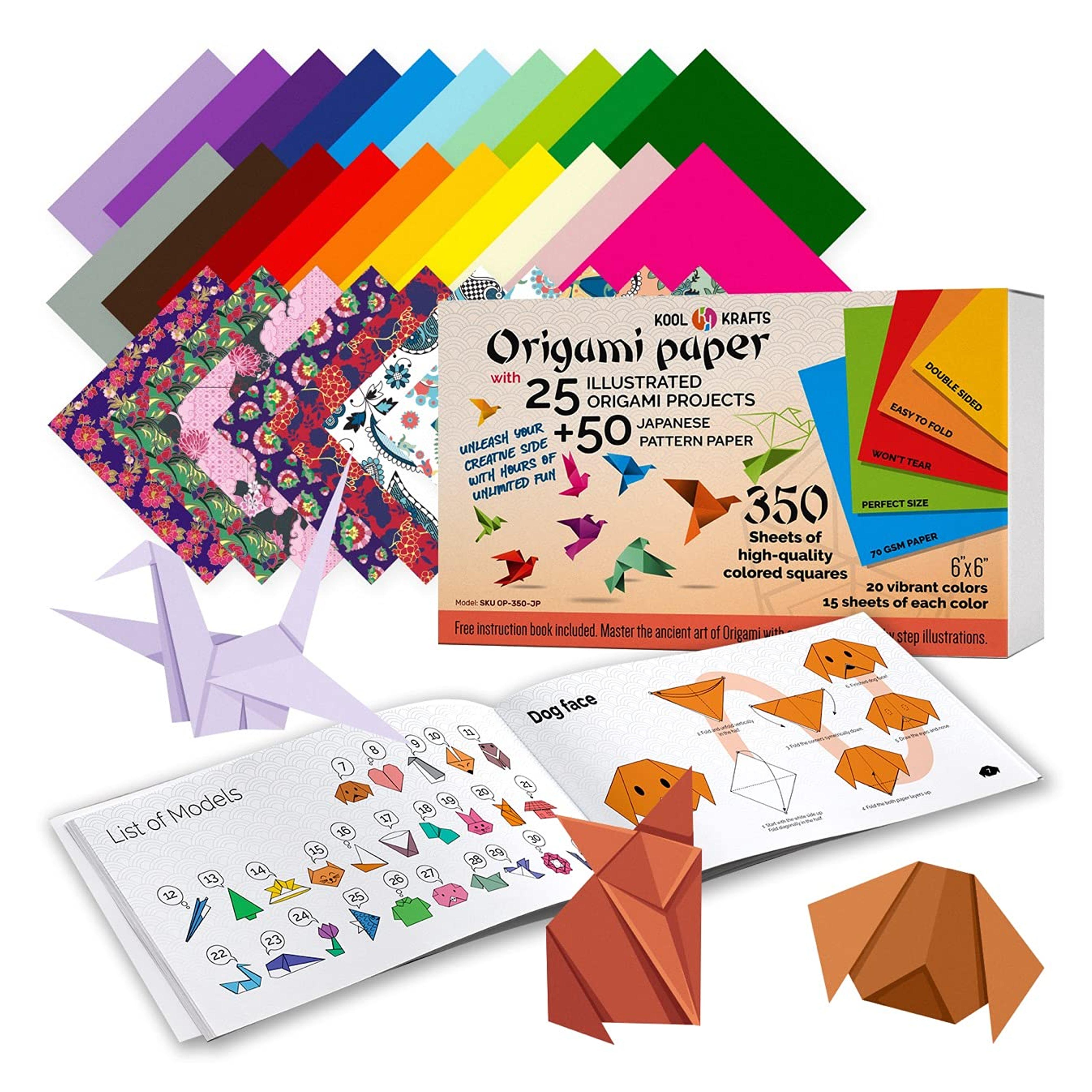 Origami Paper | 350 Origami Paper Kit | Set Includes - 300 Sheets 20 Colors 6x6 | 50 Traditional Japanese Patterns | Origami Book 25 Easy Colored Projects | Kids Crafts | Christmas Gifts for boys 8-12