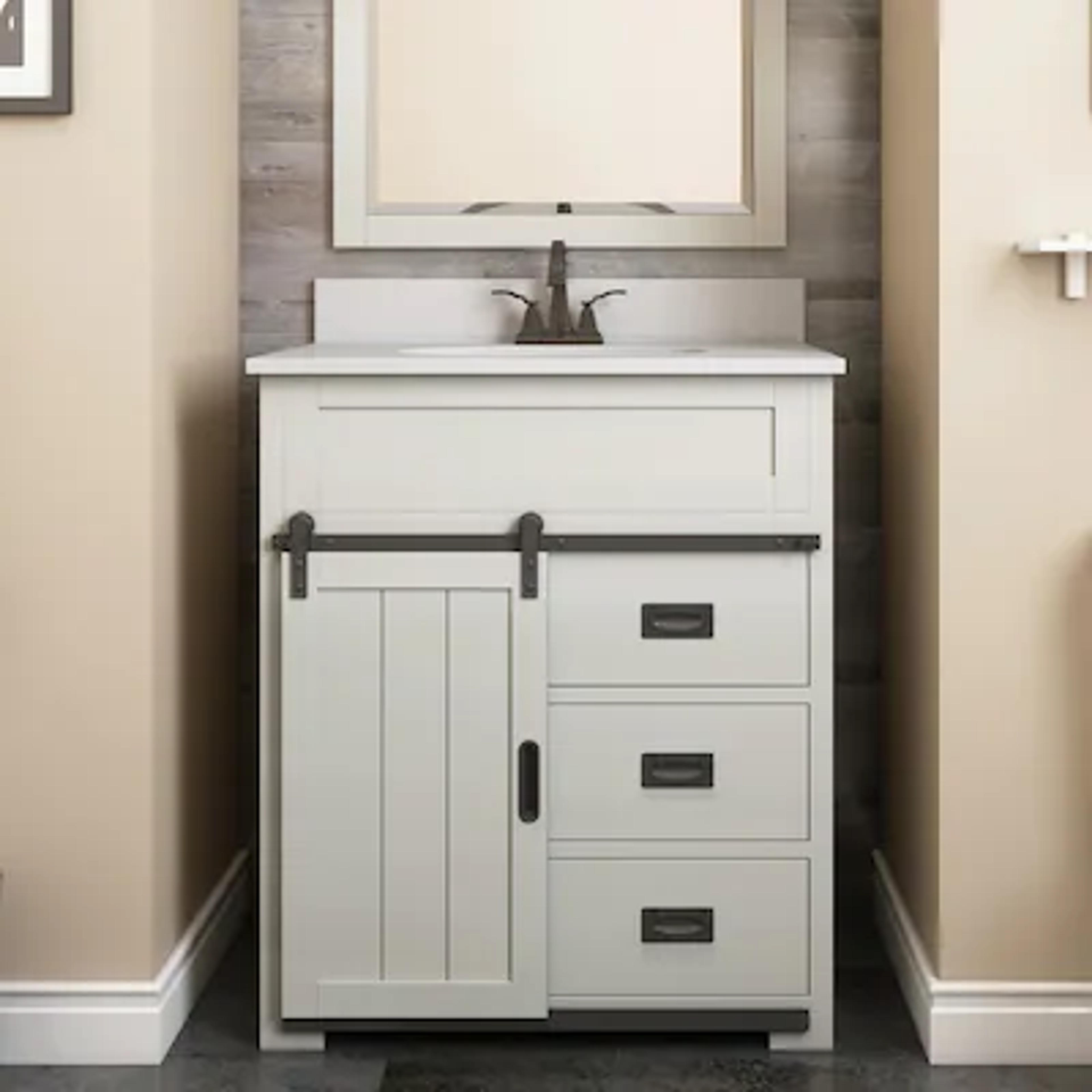 Style Selections Morriston 30-in White Undermount Single Sink Bathroom Vanity with White Engineered Stone Top in the Bathroom Vanities with Tops department at Lowes.com