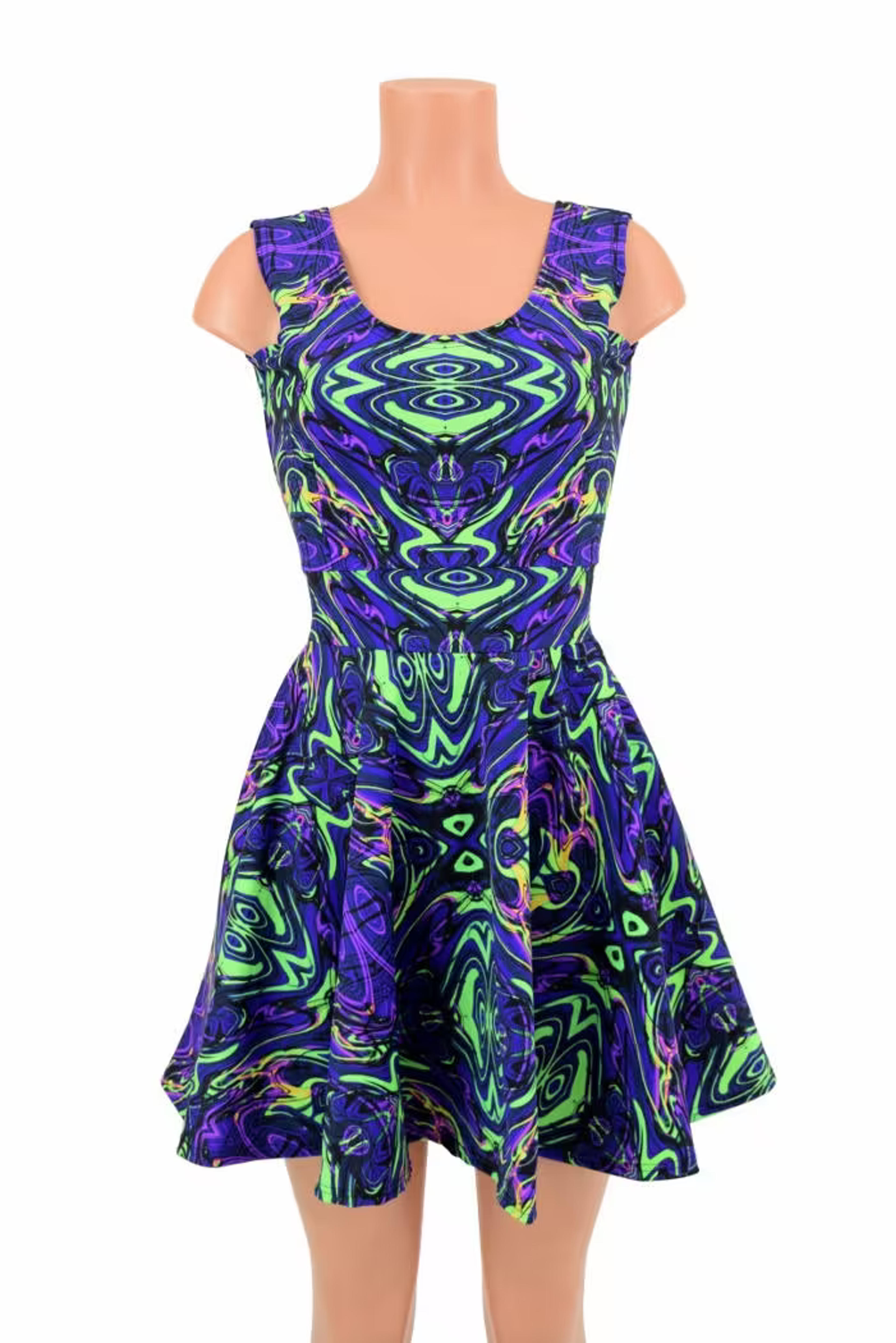 UV GLOW Neon Melt Fit and Flare Sleeveless Tank Skater Dress - Etsy