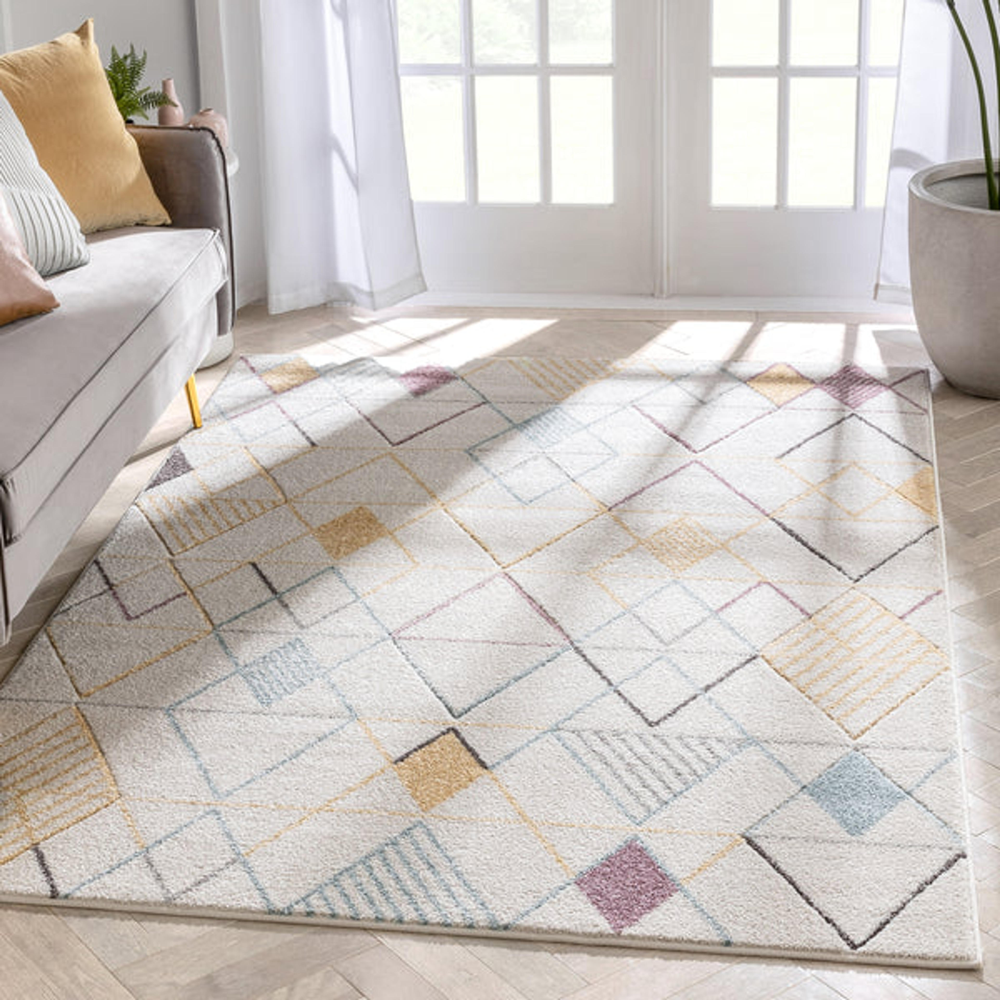 Prism Geometric Scandinavian 3D Textured White Rug