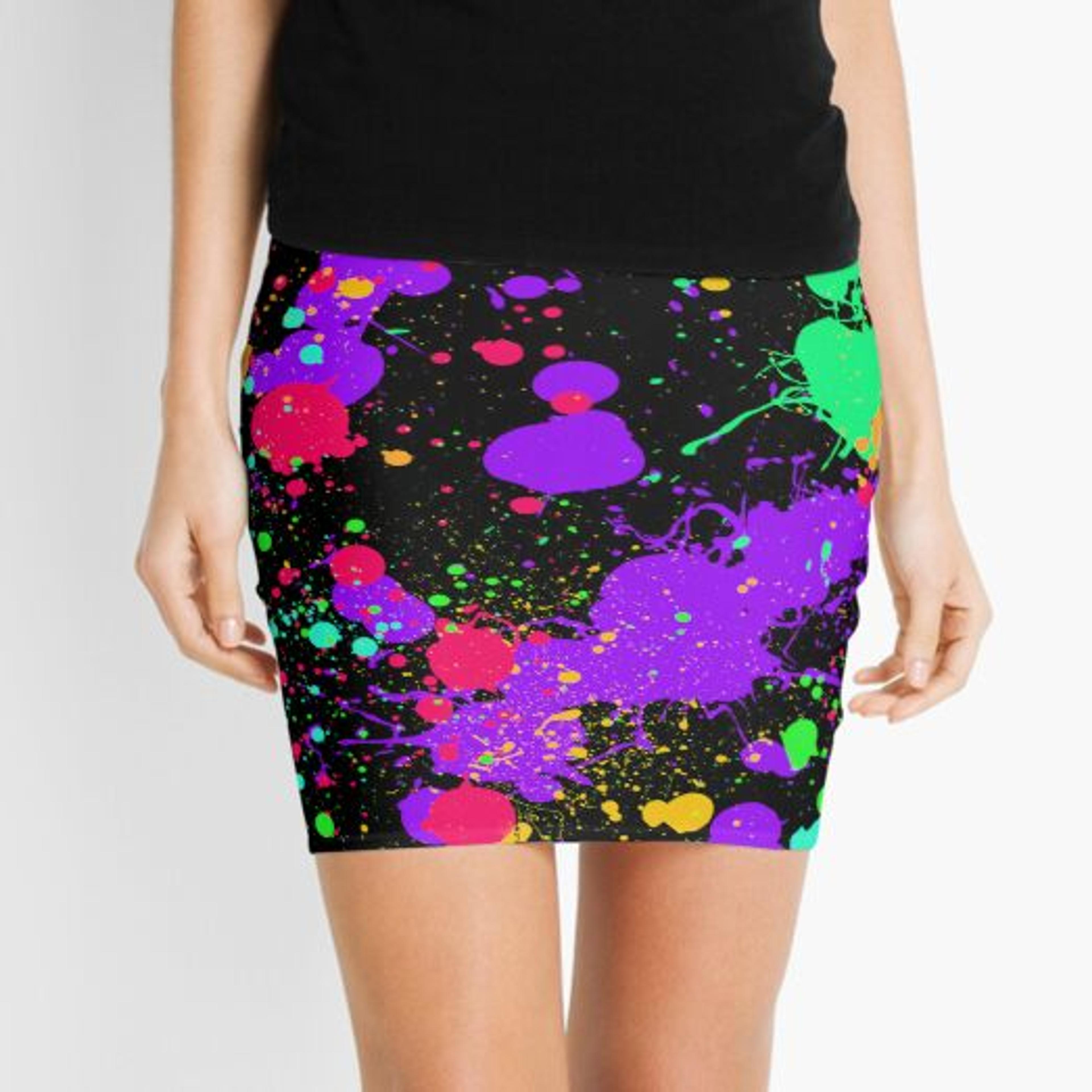"Paint Splatter, Neon Effect" Mini Skirt for Sale by longdistgramma | Redbubble