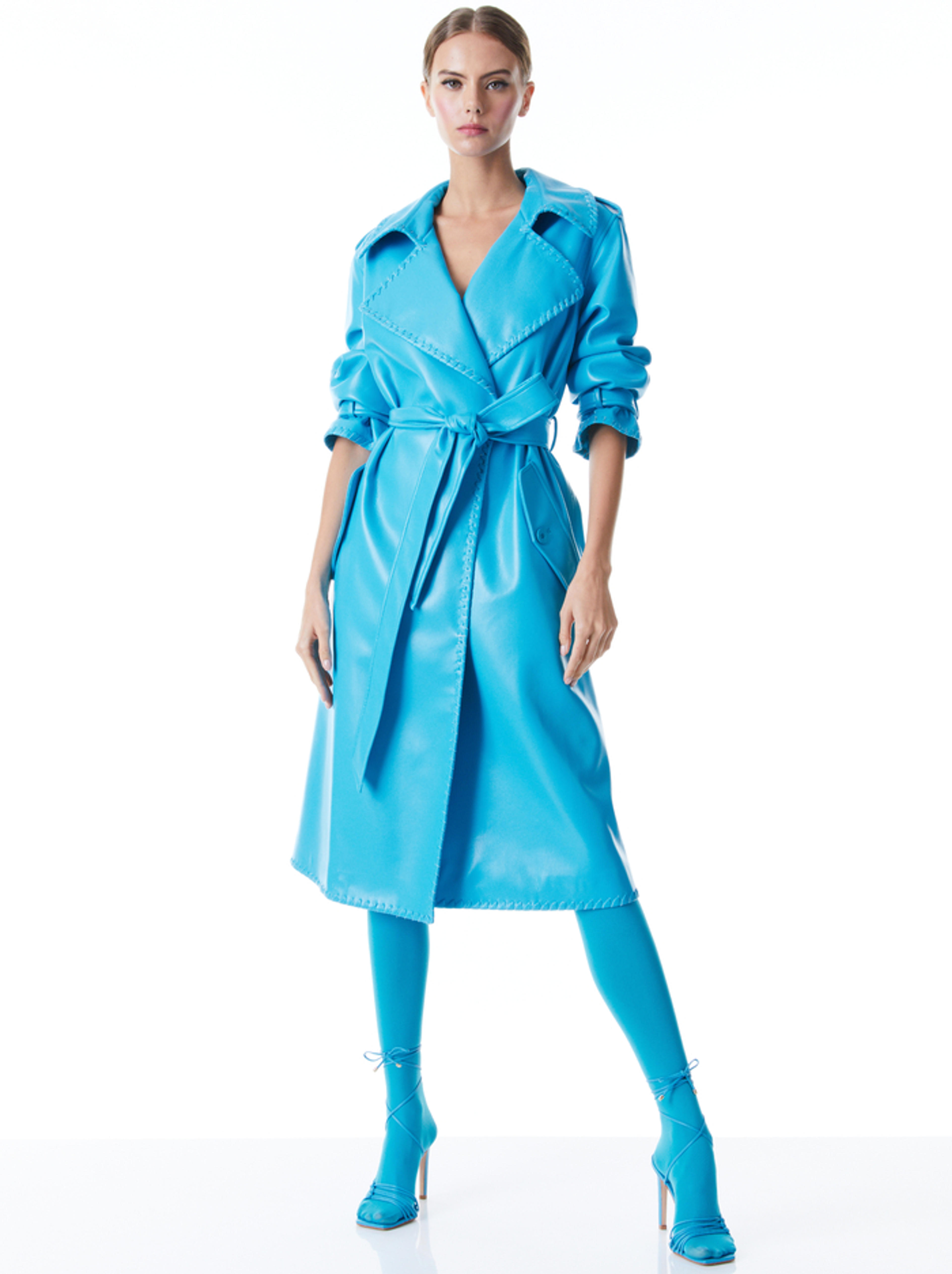 Nevada Vegan Leather Trench Coat In Ocean Floor | Alice And Olivia