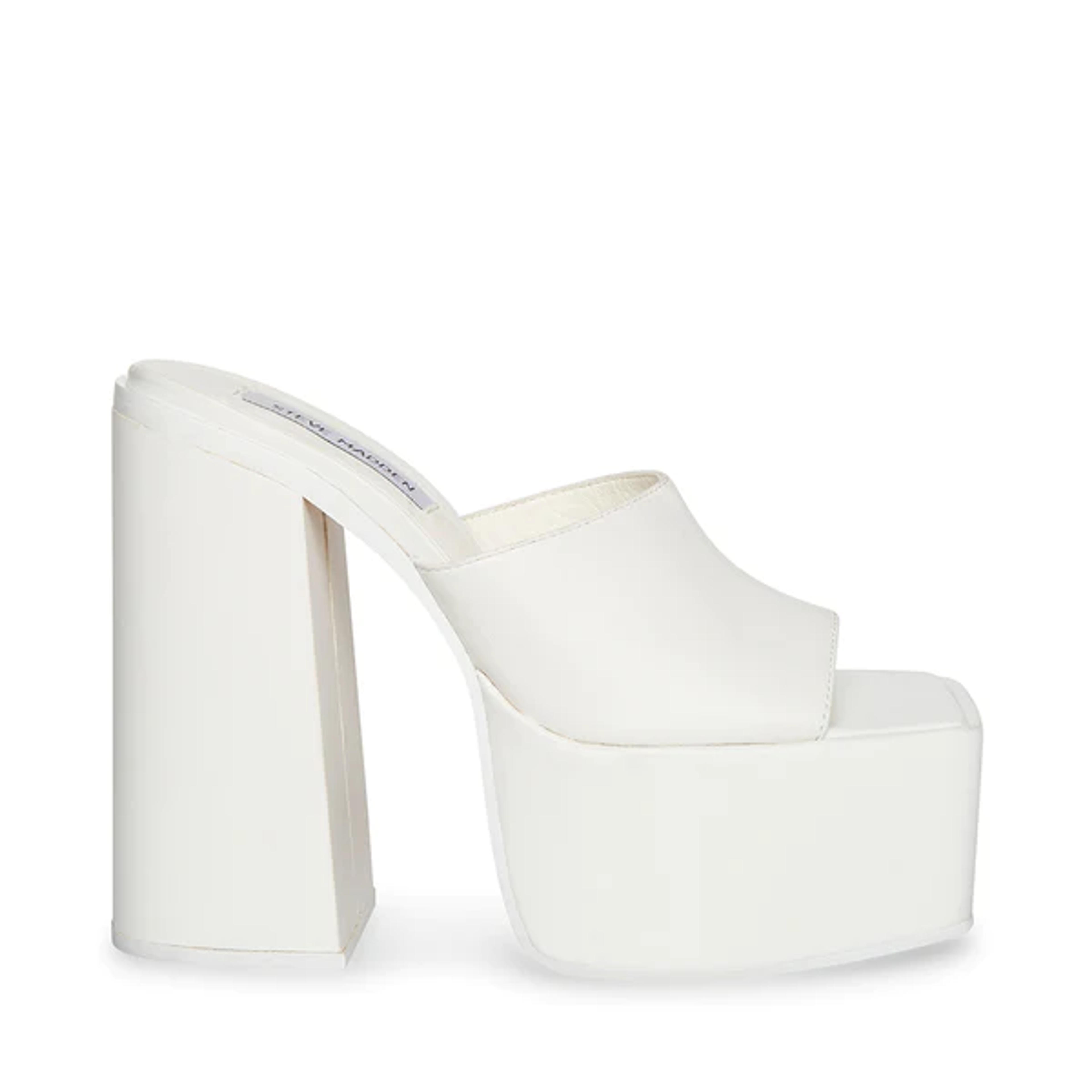 TRIXIE White Leather Super Platform Block Heel | Women's Heels – Steve Madden