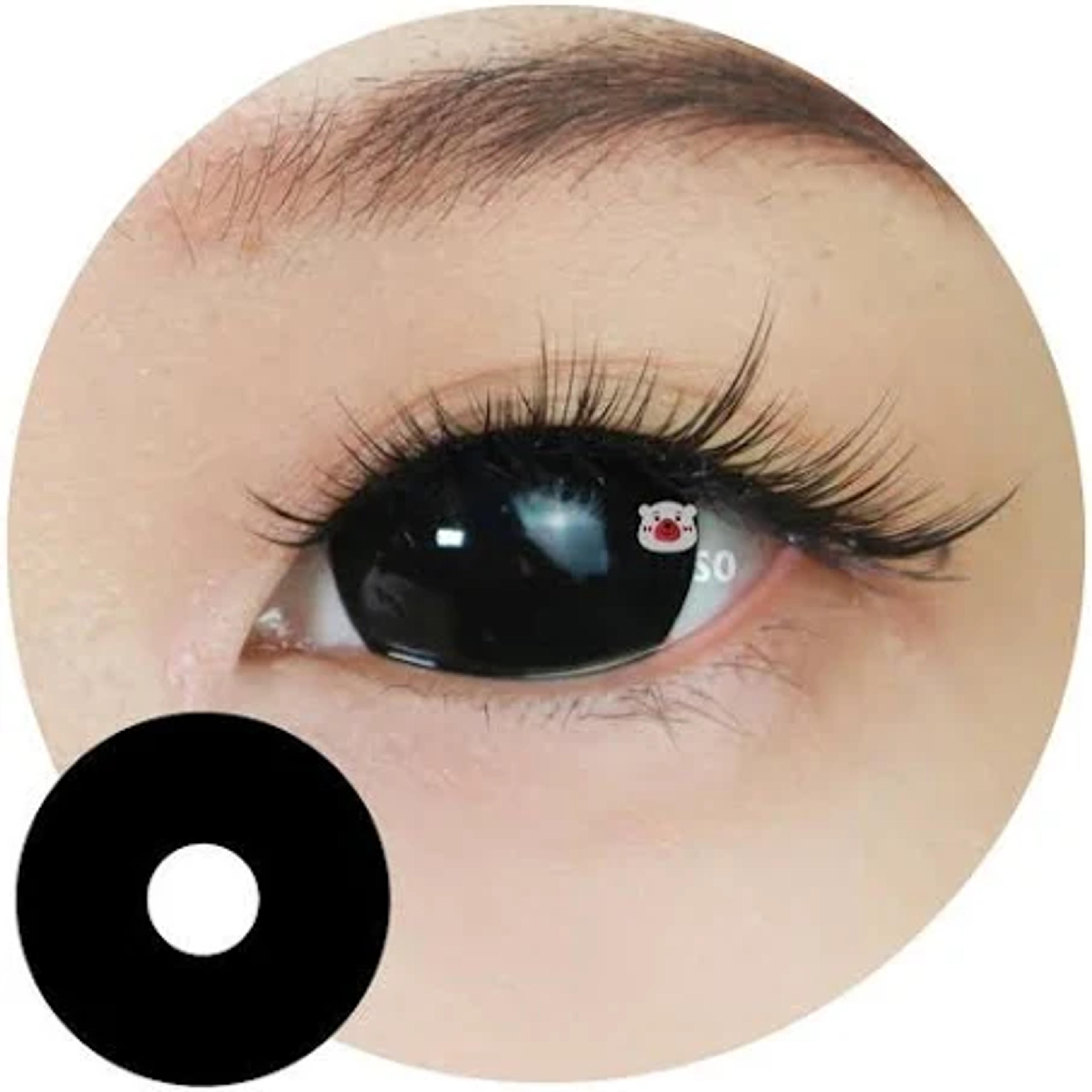 Mini Sclera 17mm Half Full Black Eye Contacts | Black Titan -2.00