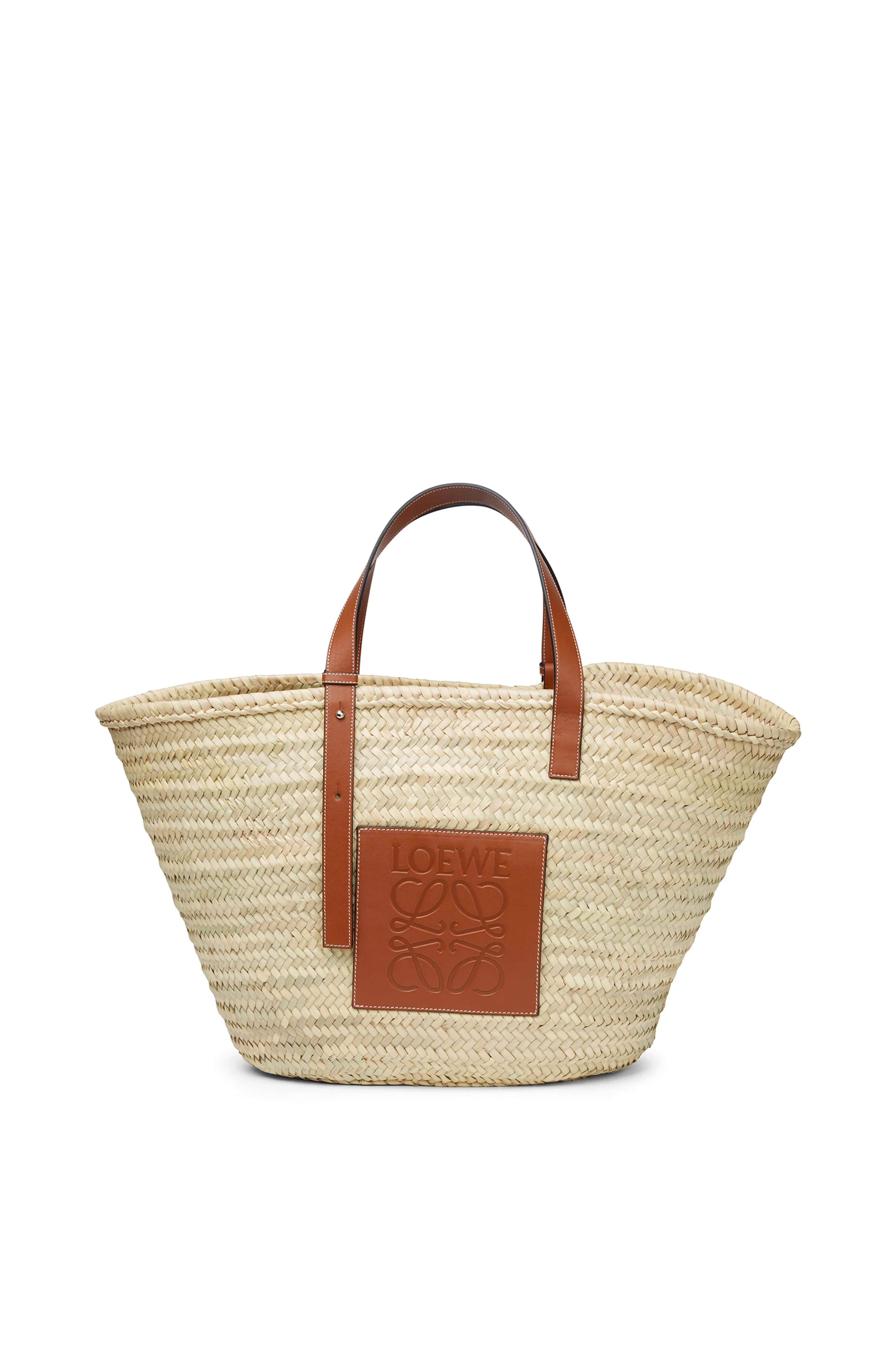 Large Basket bag in palm leaf and calfskin Natural/Tan