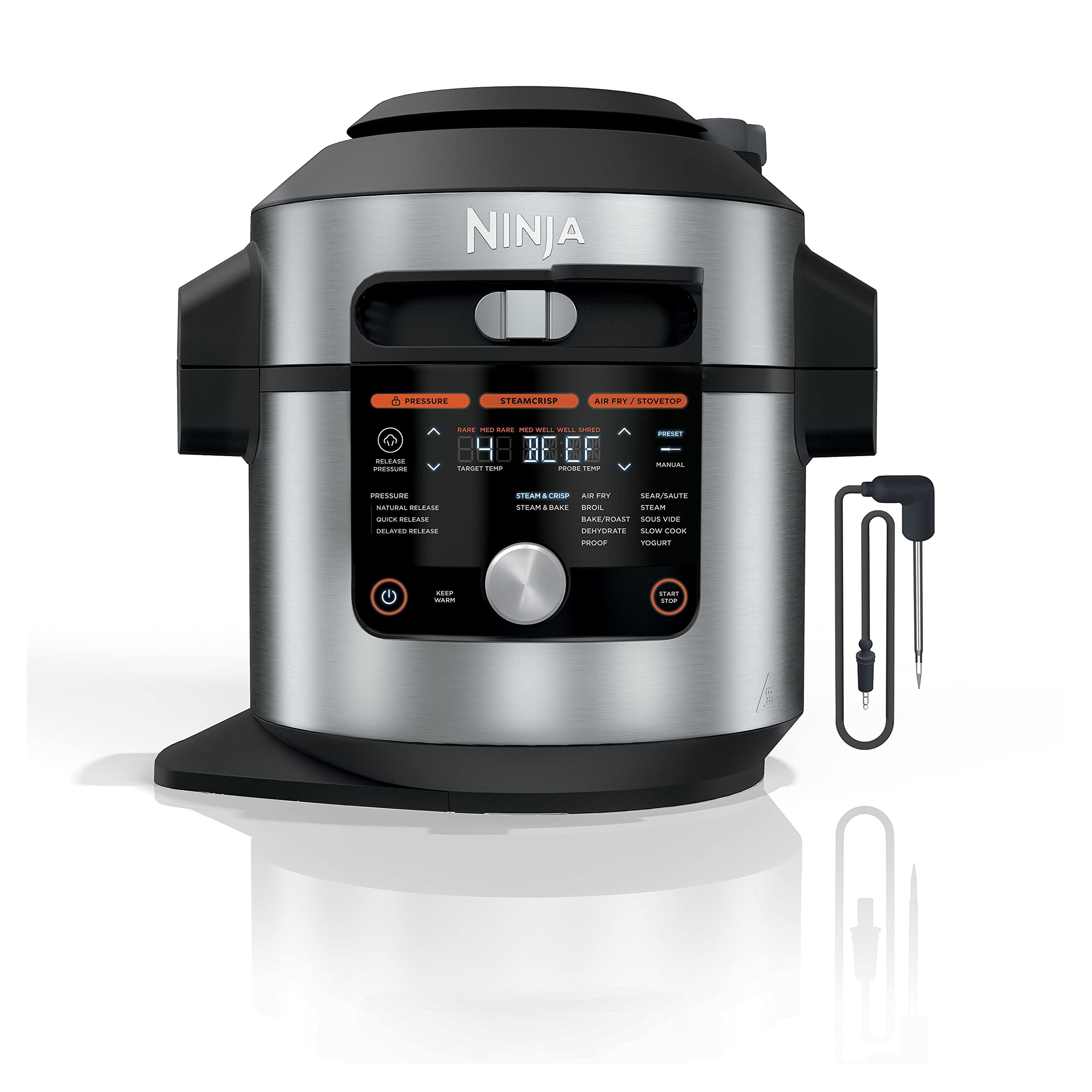 Amazon.com: Ninja OL701 Foodi 14-in-1 SMART XL 8 Qt. Pressure Cooker Steam Fryer with SmartLid & Thermometer + Auto-Steam Release, that Air Fries, Proofs & More, 3-Layer Capacity, 5 Qt. Crisp Basket, Silver/Black: Home & Kitchen