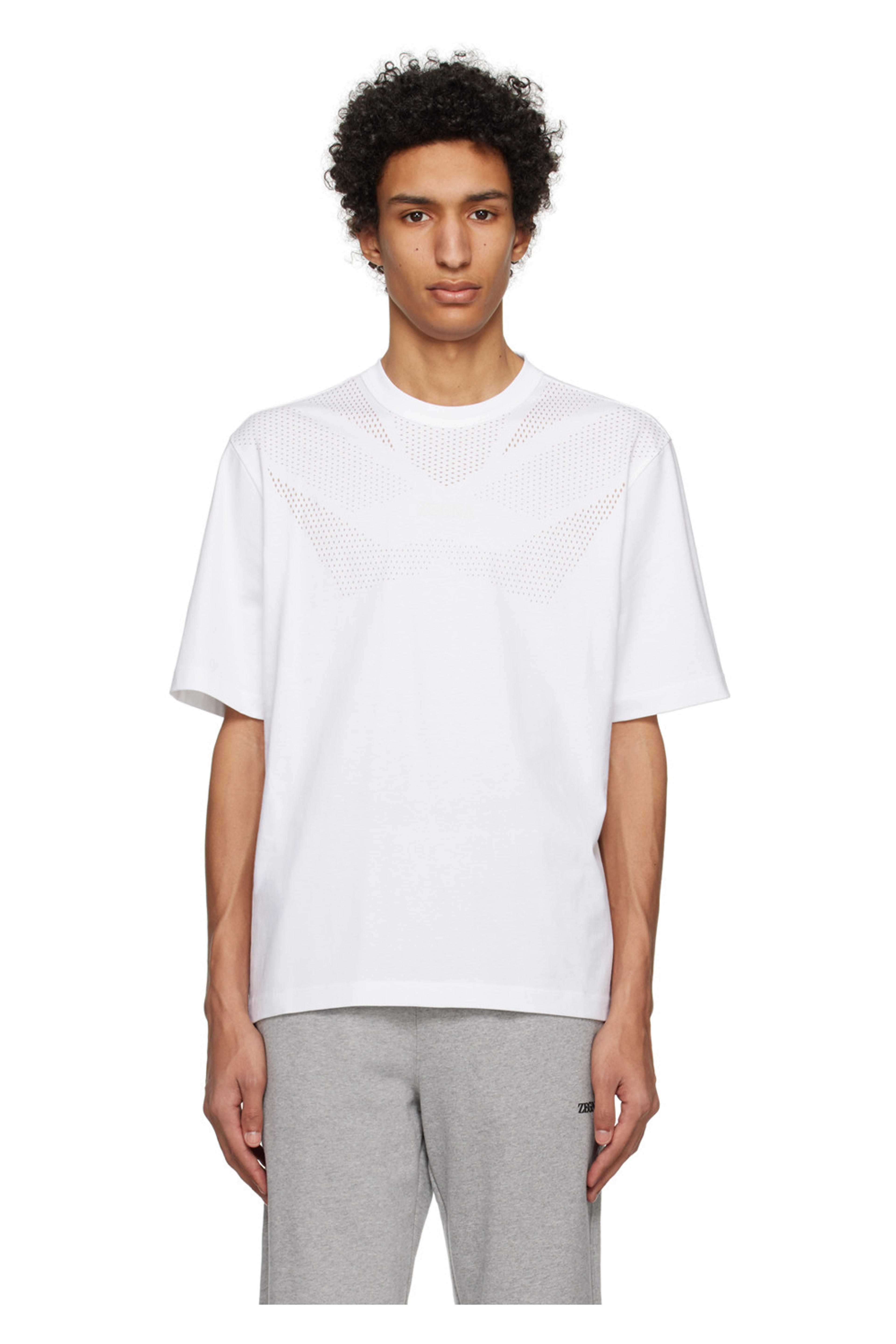 White Printed T-Shirt by ZEGNA on Sale