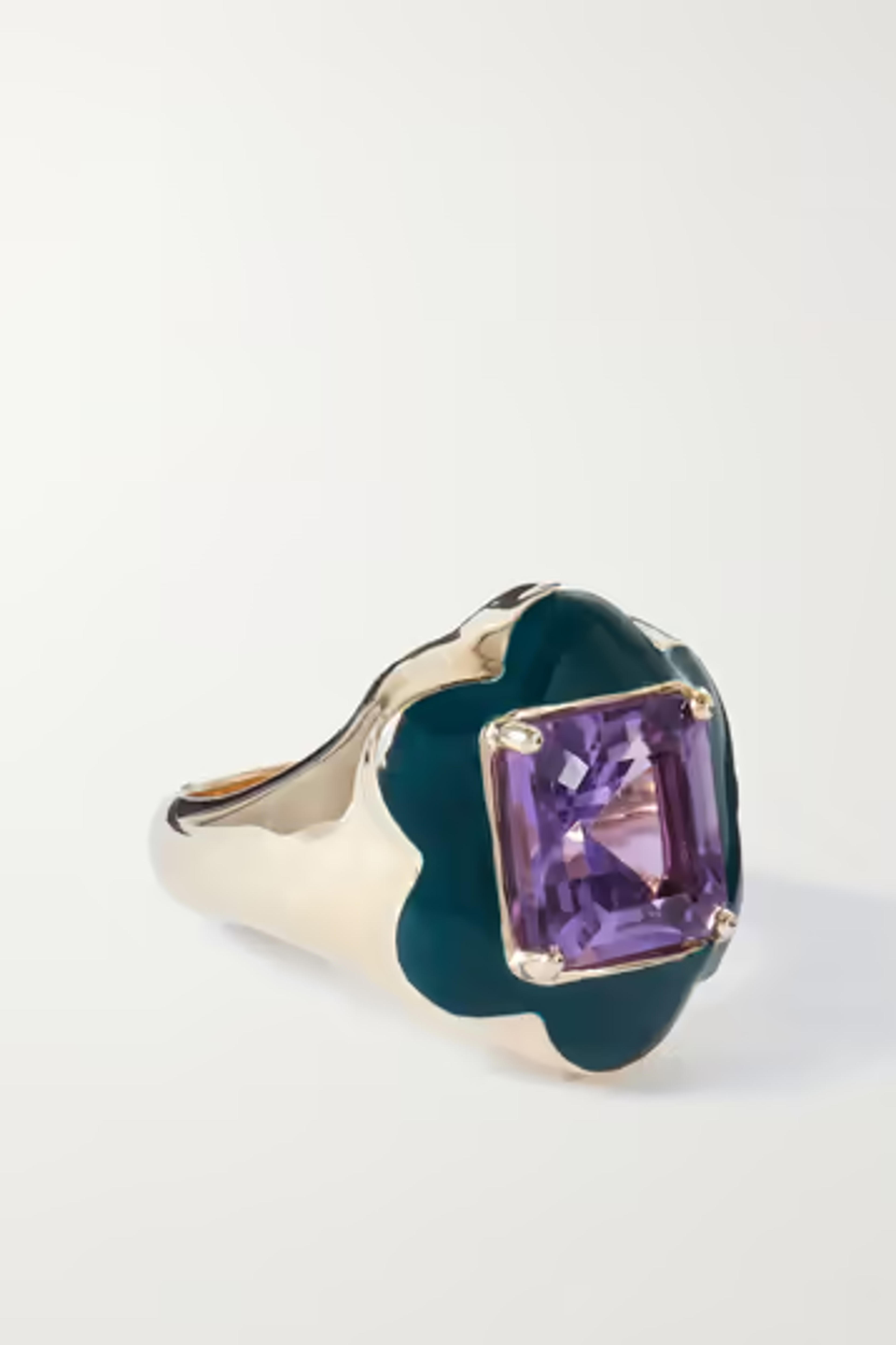 Teal Give Them Flowers 9-karat gold, amethyst and enamel ring | BEA BONGIASCA | NET-A-PORTER