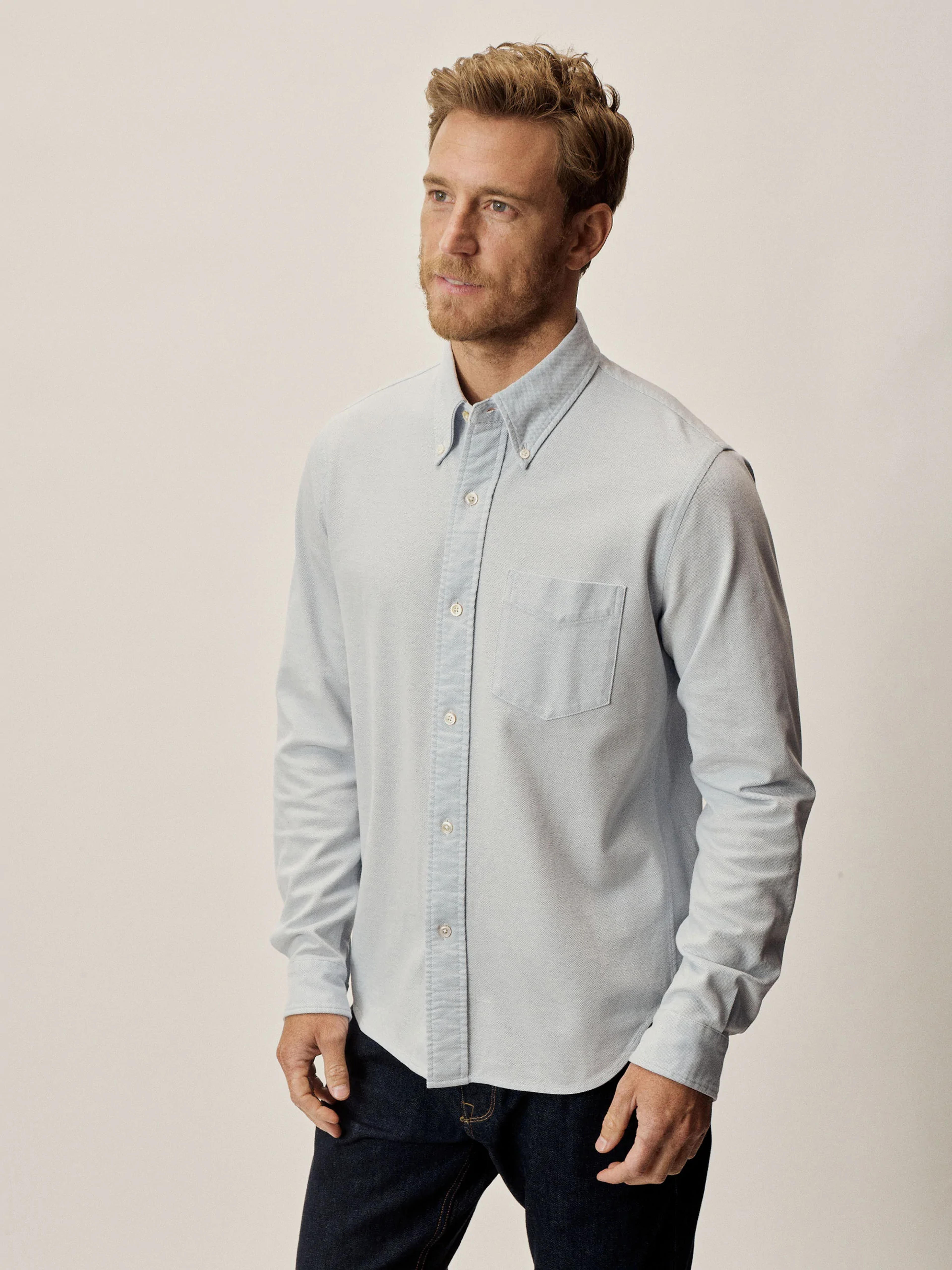 Light Blue Campus Knit Oxford Button Down Shirt - Buck Mason