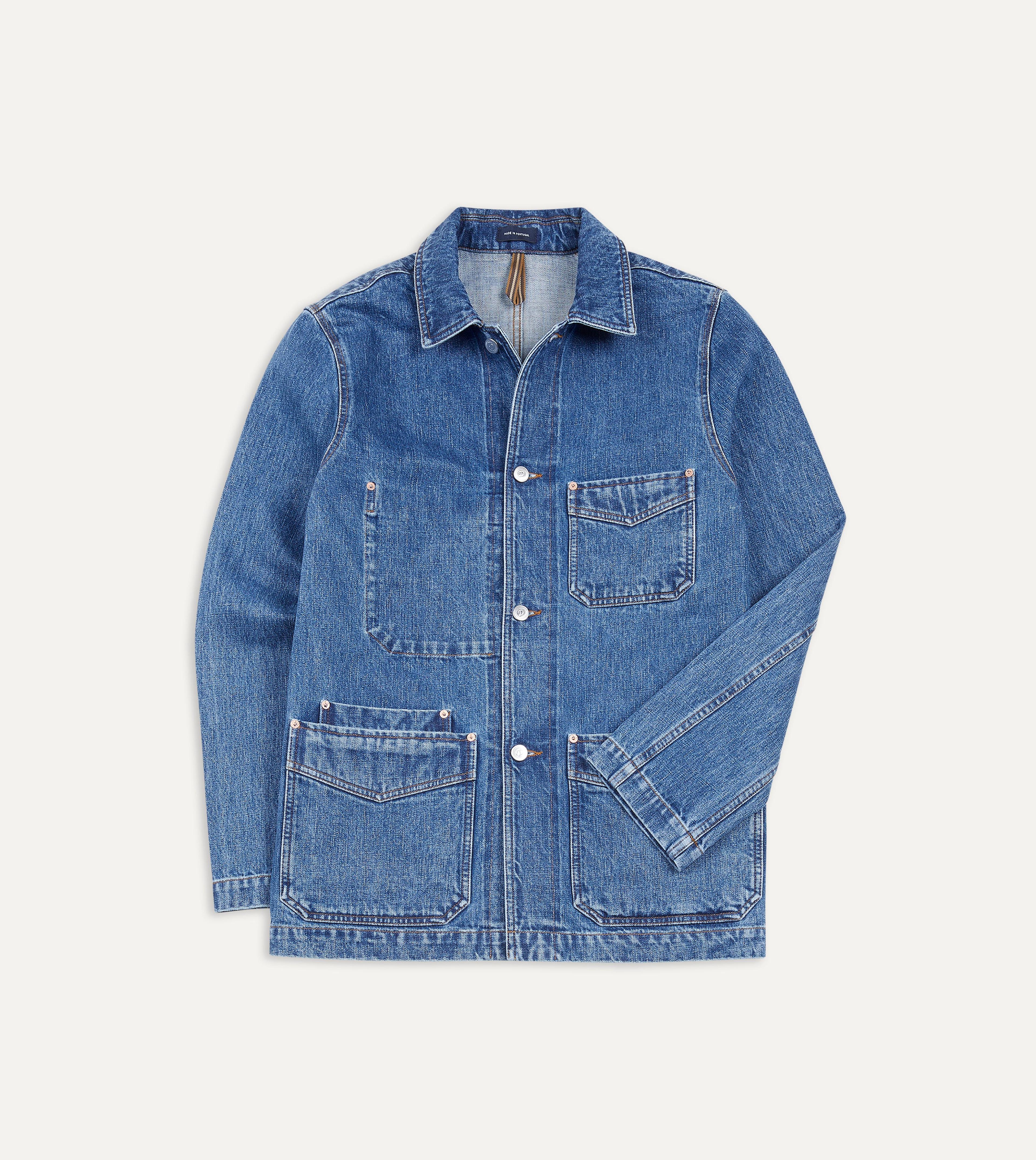 Bleach Wash Selvedge Denim Five-Pocket Chore Jacket – Drakes US