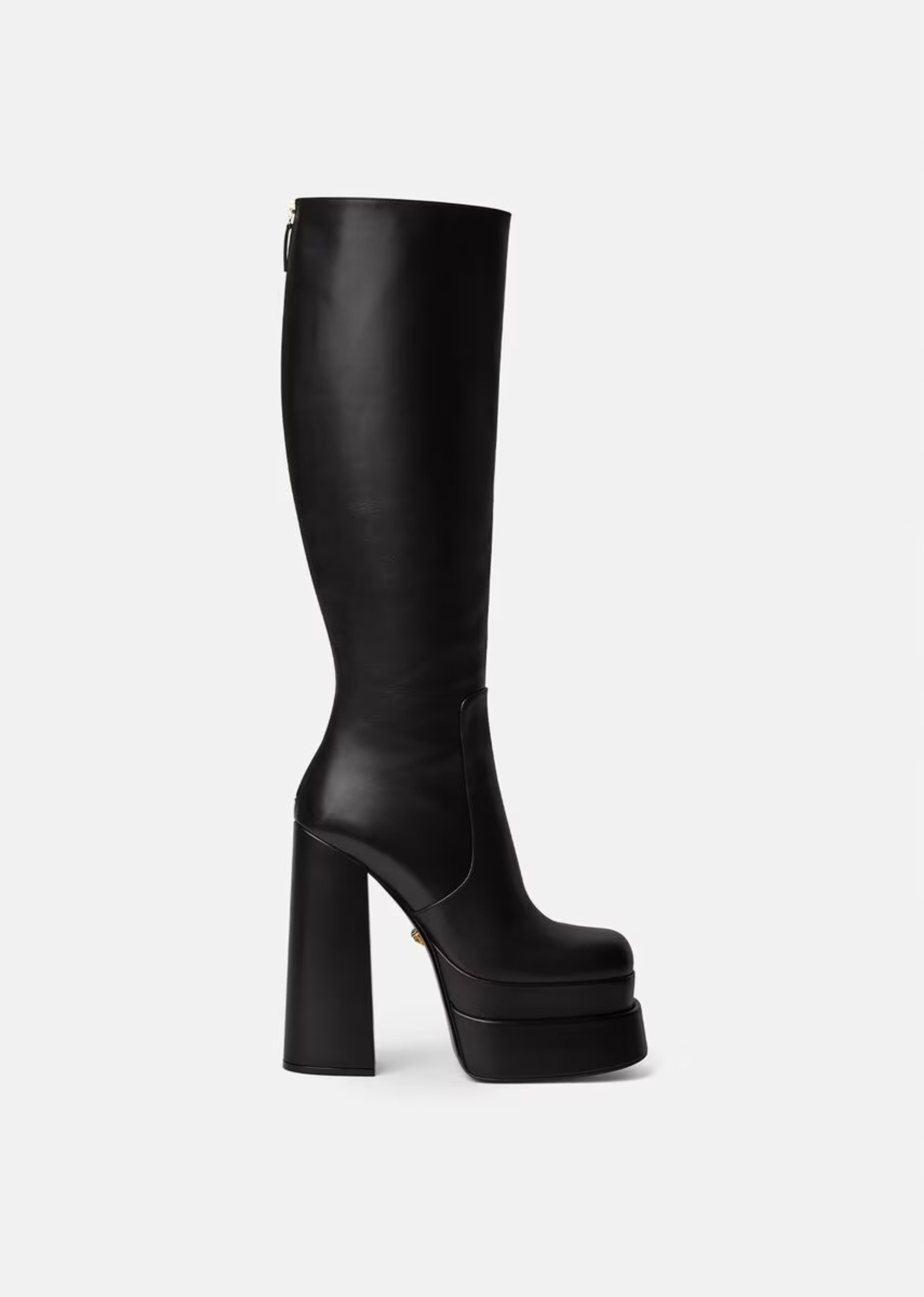 Versace Women's Aevitas Platform Knee-High Boots in Black | Versace INT