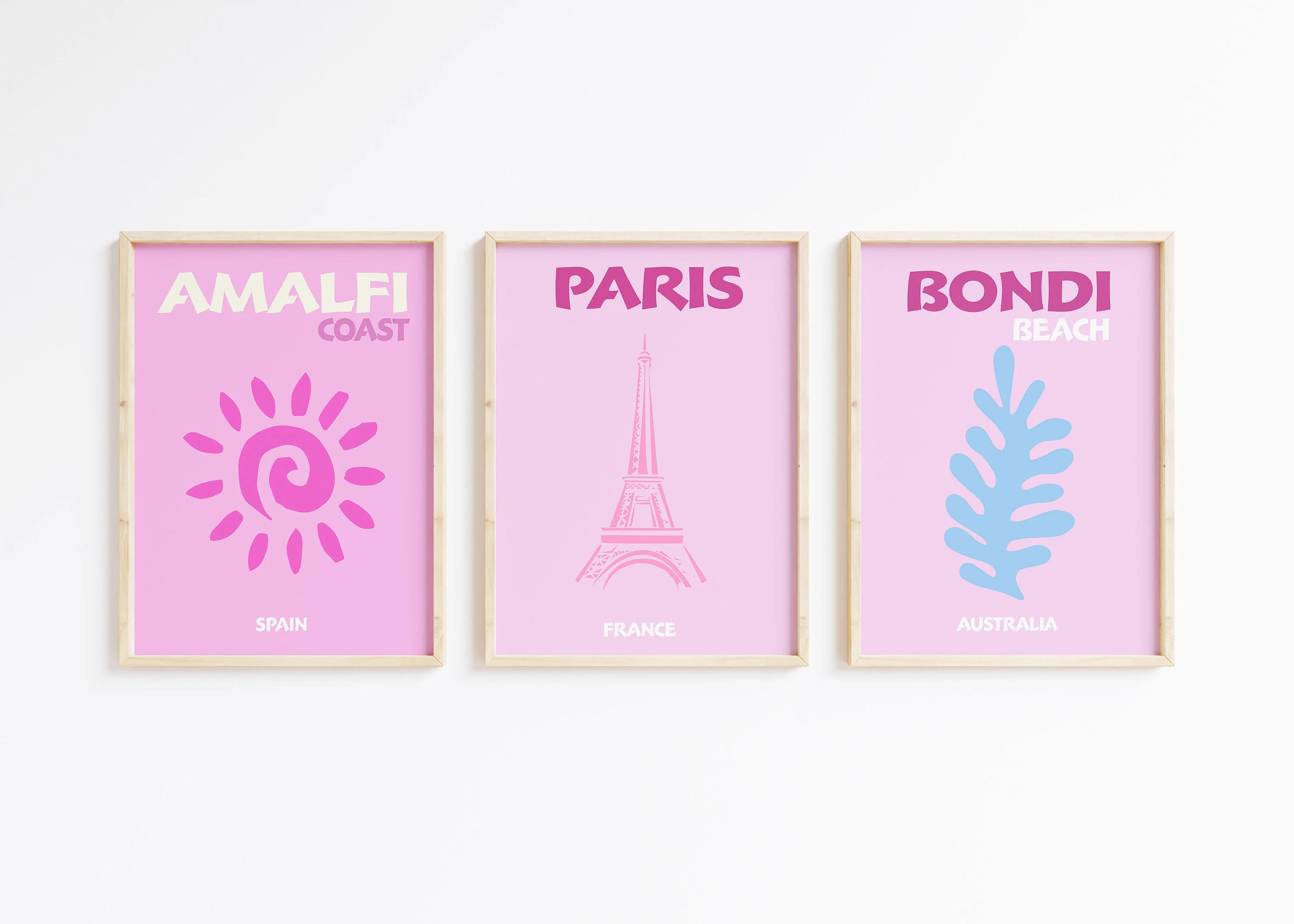 Preppy Aesthetic Set of 3 Travel Poster Danish Pastel