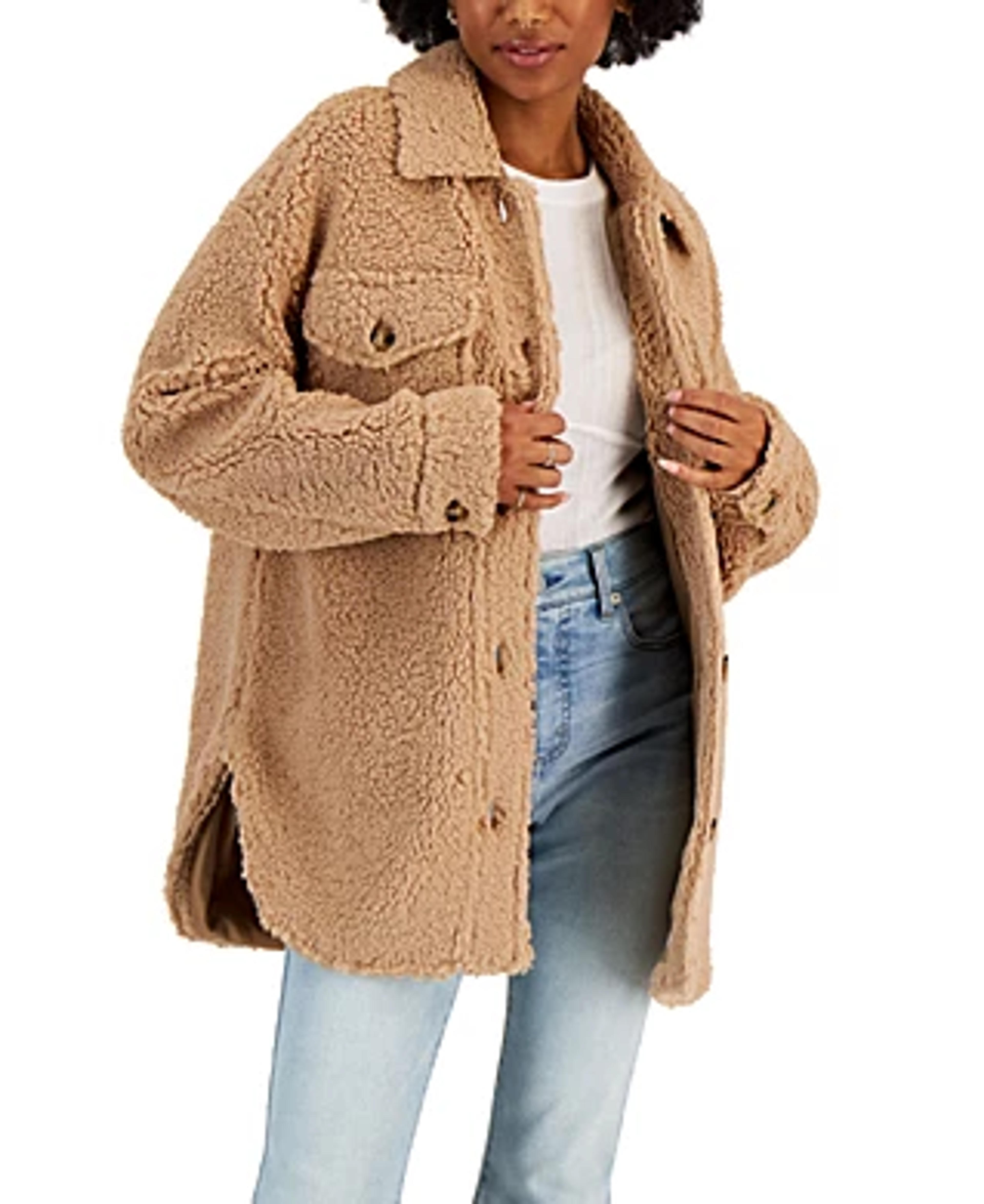 CoffeeShop Juniors' Fleece Shirt Jacket & Reviews - Coats & Jackets - Women - Macy's