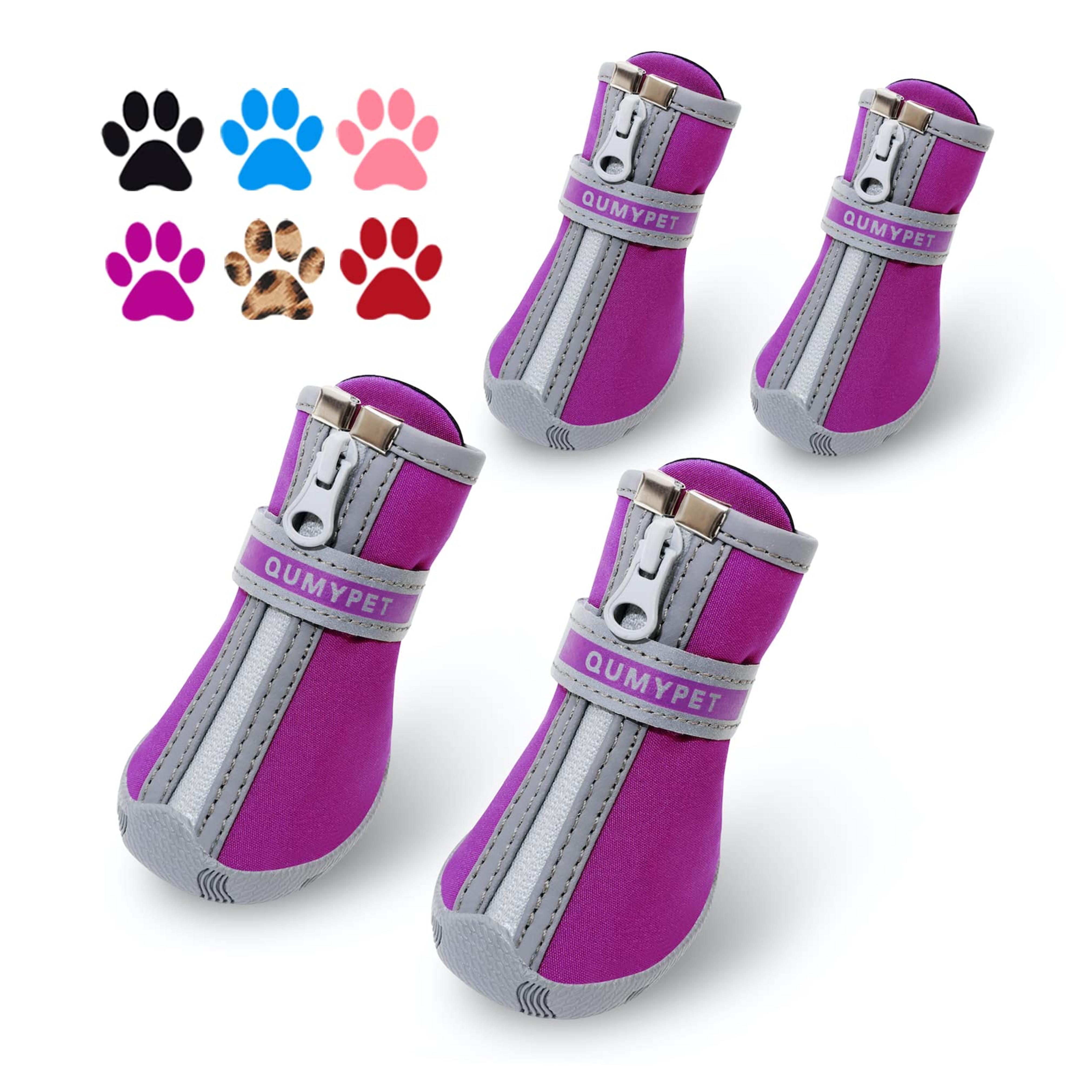 Small Dog Boots Splash-Proof Winter Snow Shoes for Puppy Dogs with Reflective Strip Soft Comfortable Anti-Slip Rubber Sole Purple 4PCS/Set