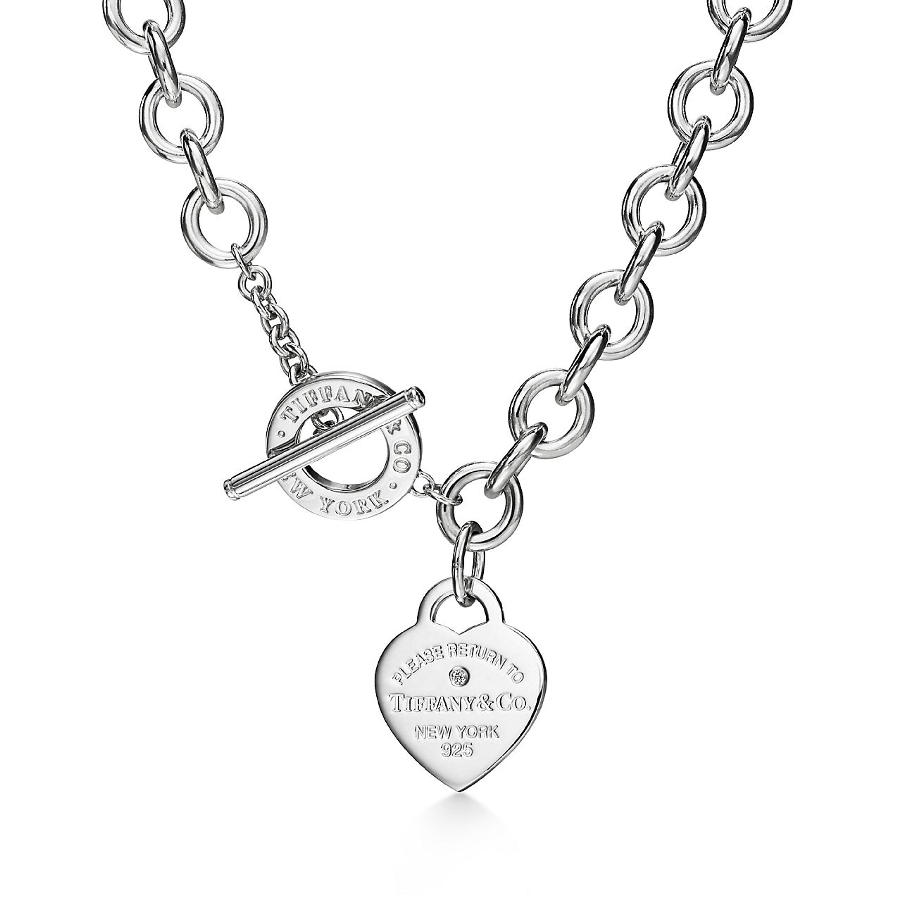 Return to Tiffany® Heart Tag Necklace in Silver with a Diamond, Medium