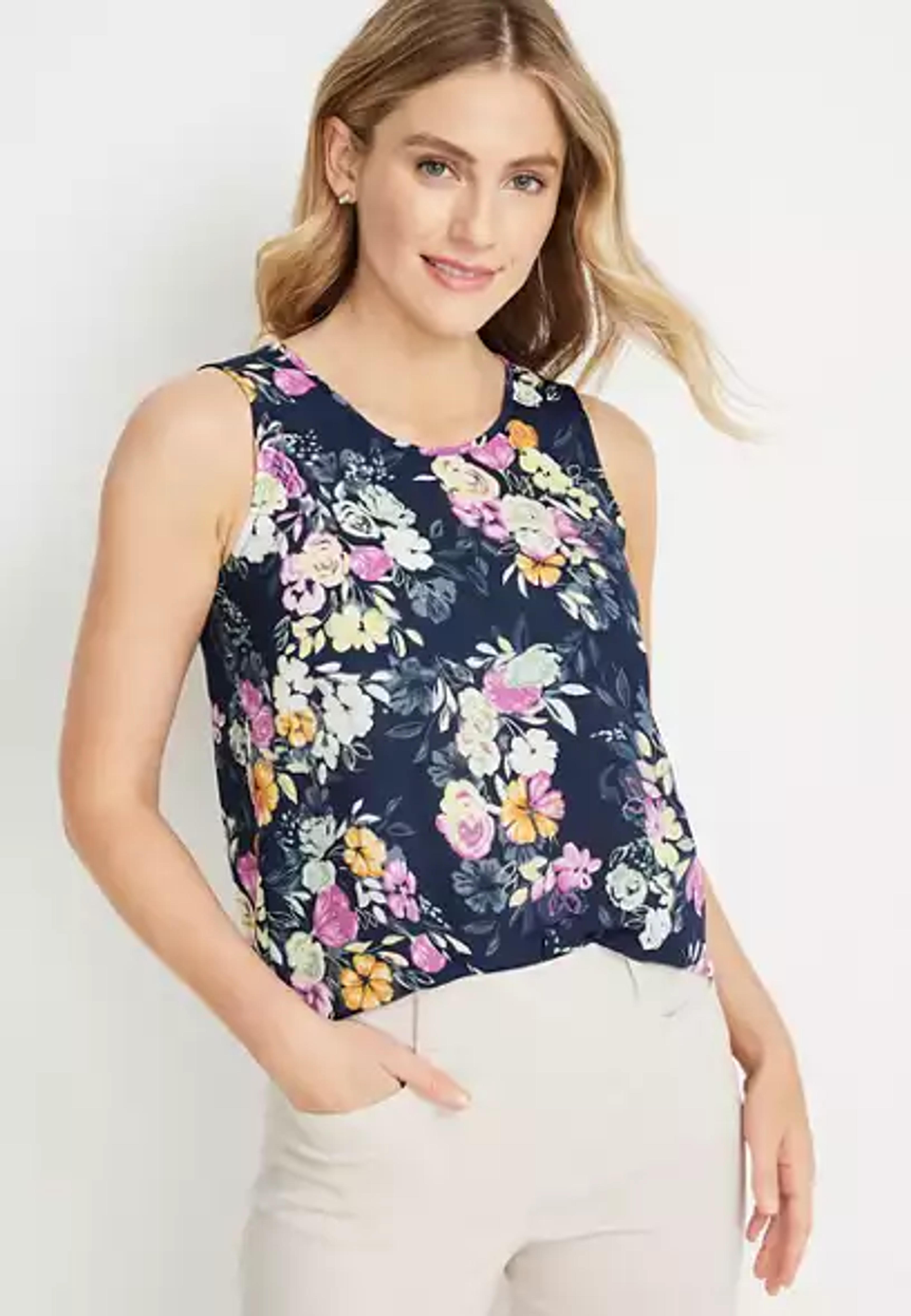 Delton Floral Zipper Back Tank | maurices