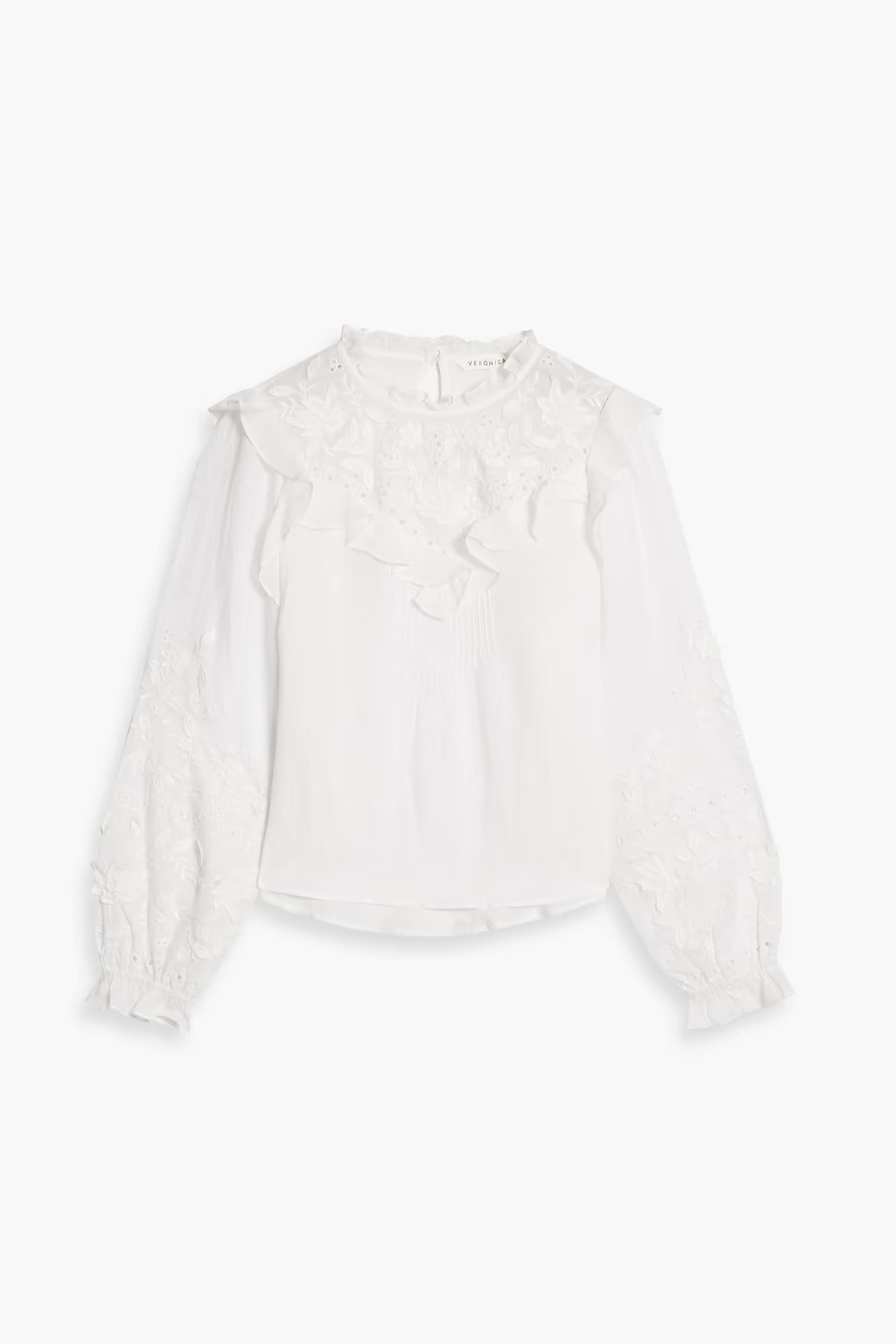 White Espalier broderie anglaise-paneled ramie-voile top | VERONICA BEARD | THE OUTNET